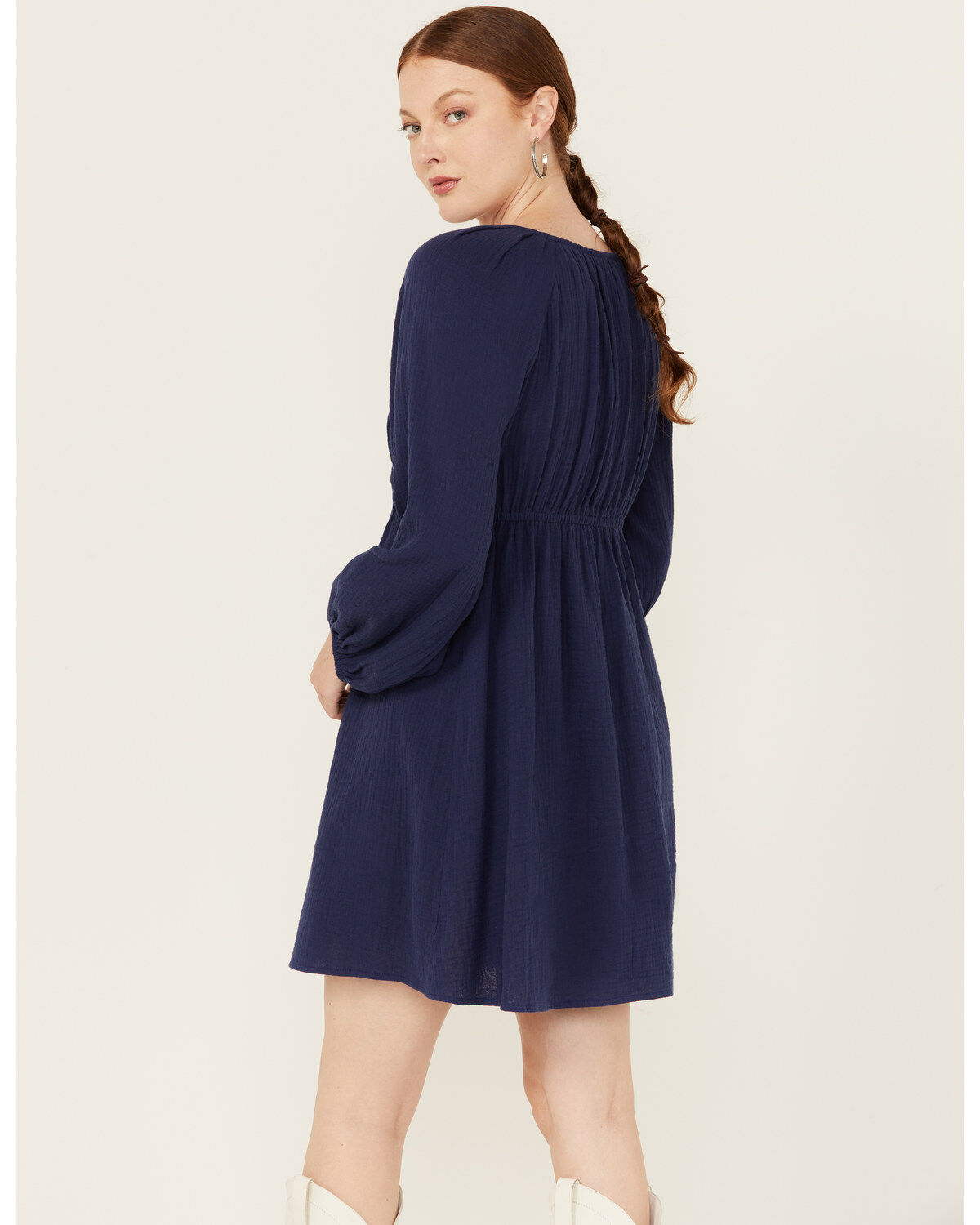 Yura Women's Long Sleeve Peasant Mini Dress