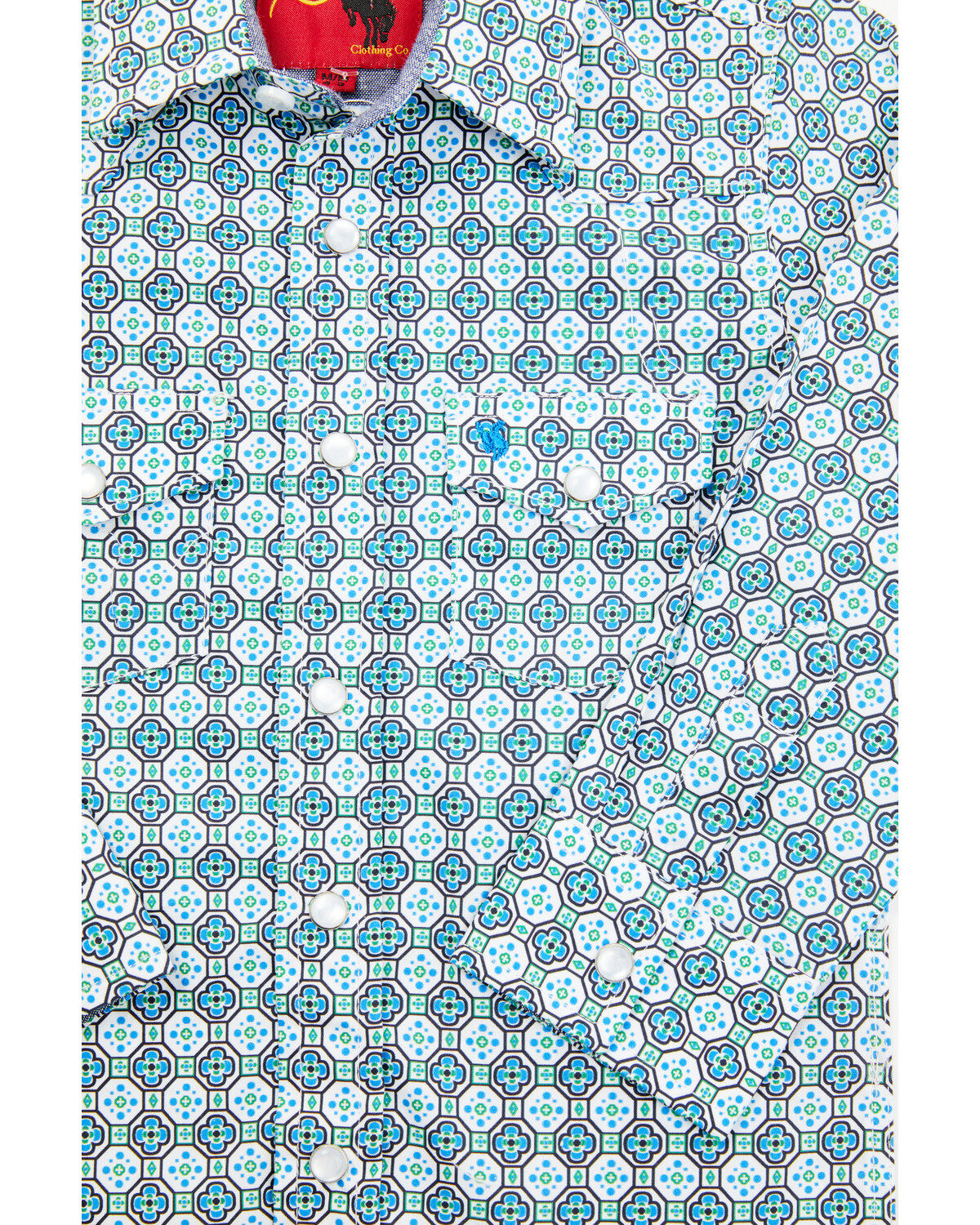 Rodeo Clothing Boys' Geo Print Long Sleeve Pearl Snap Western Shirt