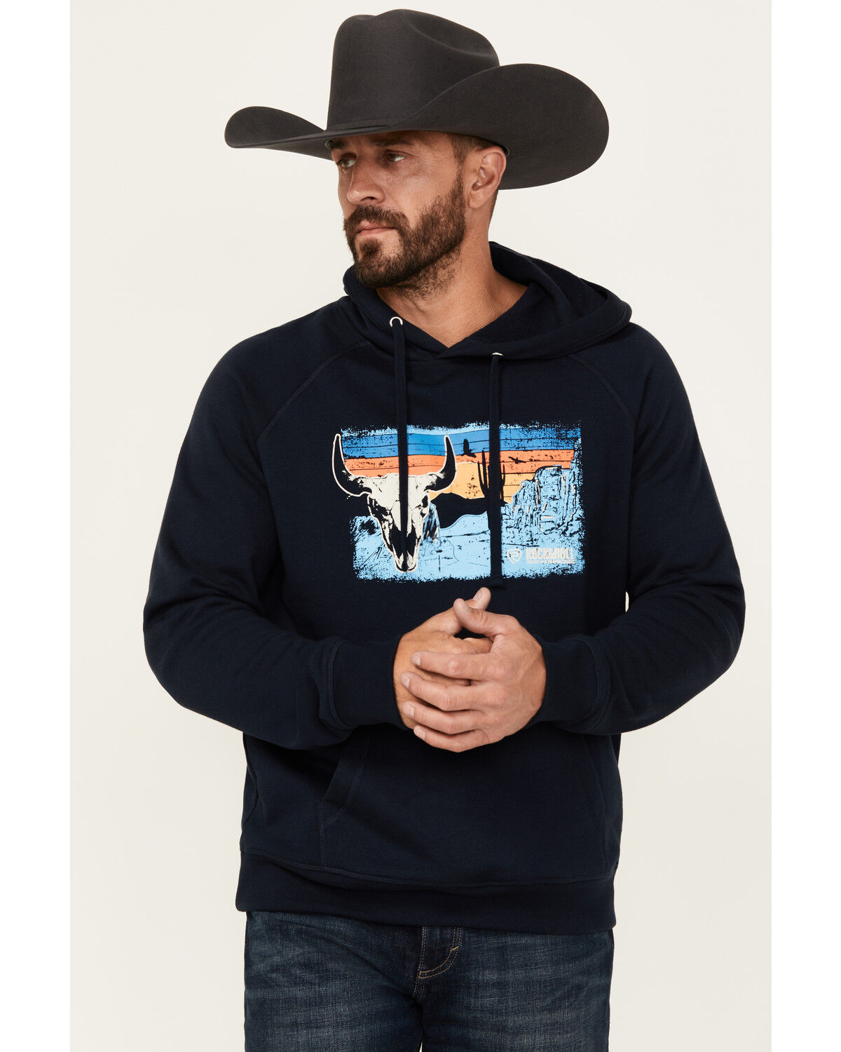 Rock & Roll Denim Men's Long Horn Desert Graphic Hooded Sweatshirt