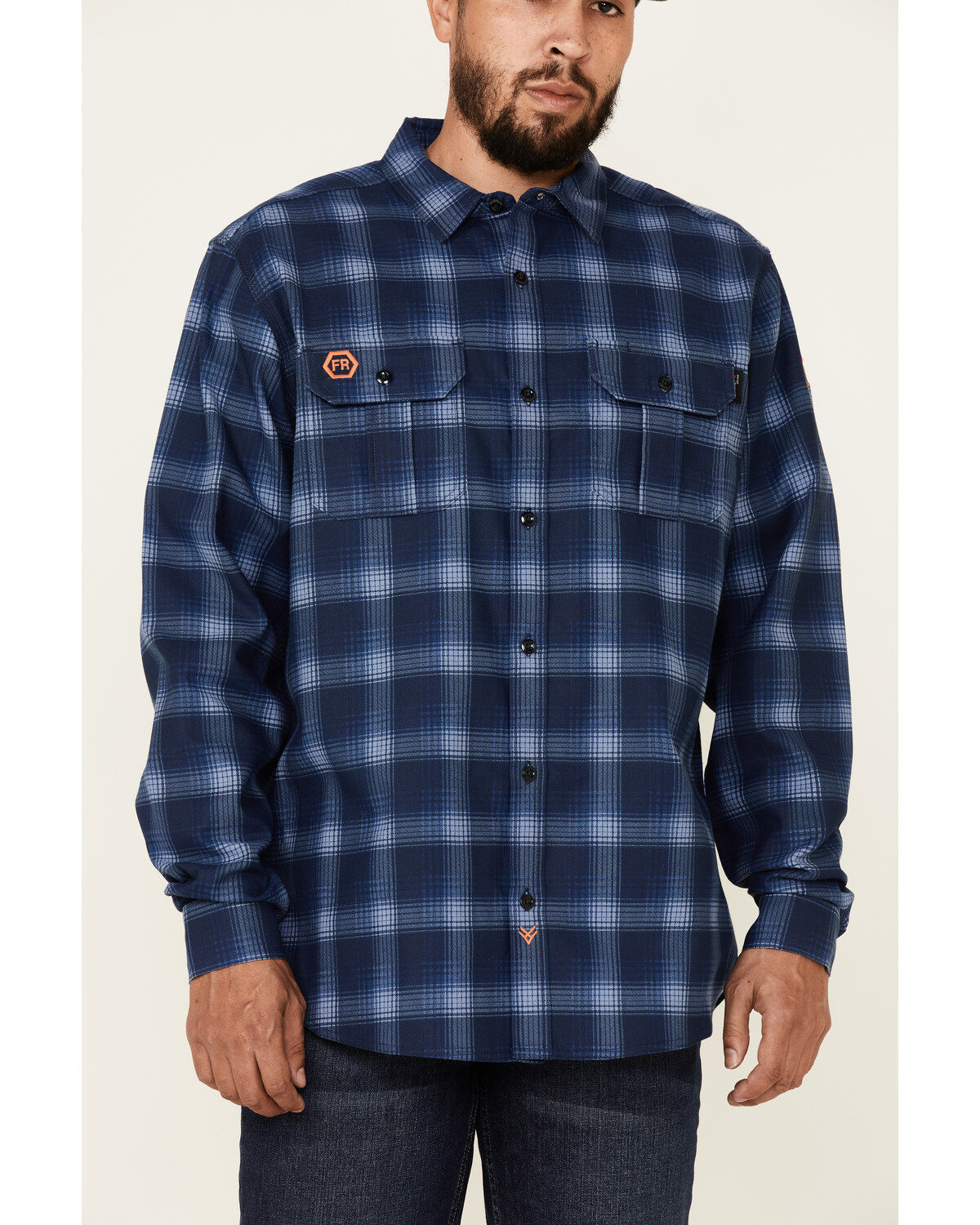 Hawx Men's FR Plaid Print Long Sleeve Button-Down Work Shirt