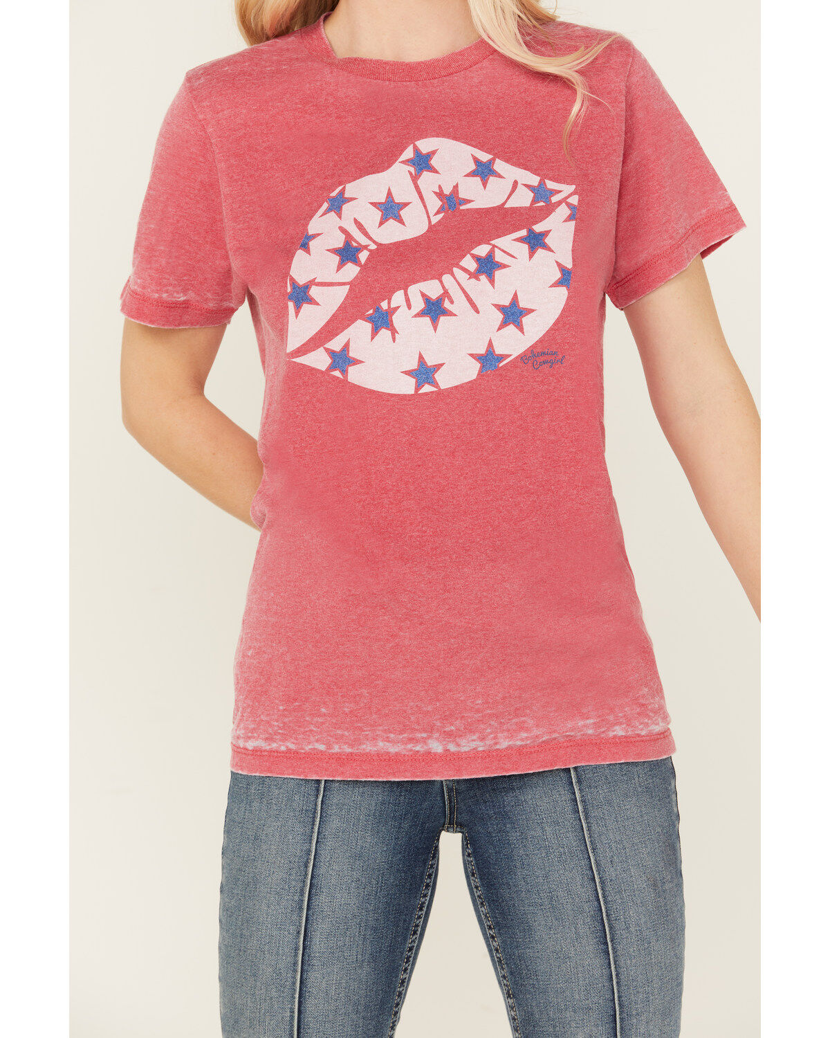 Bohemian Cowgirl Women's Lips Burnout Short Sleeve Graphic Tee