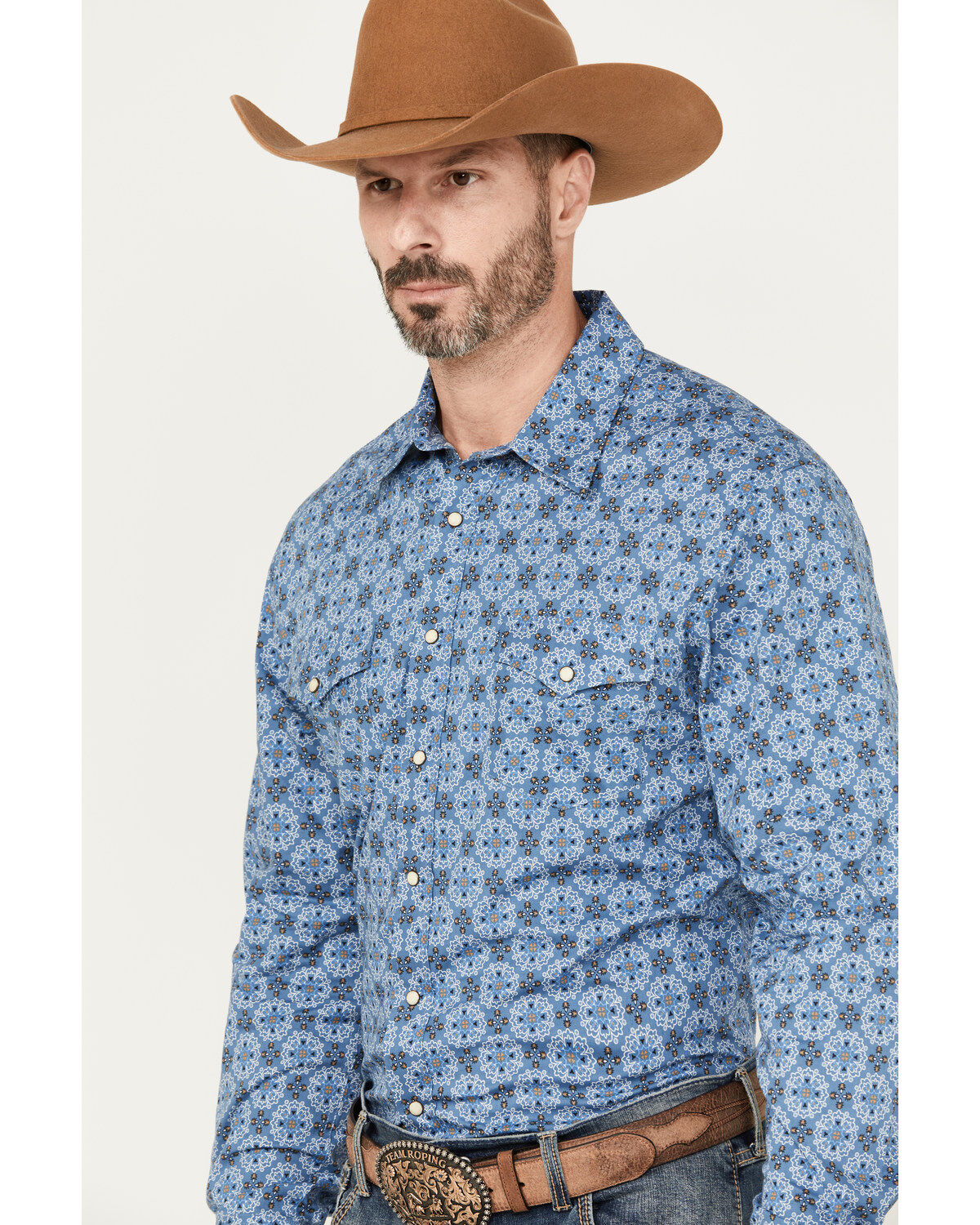 Rock & Roll Denim Men's Medallion Print Long Sleeve Snap Western Shirt