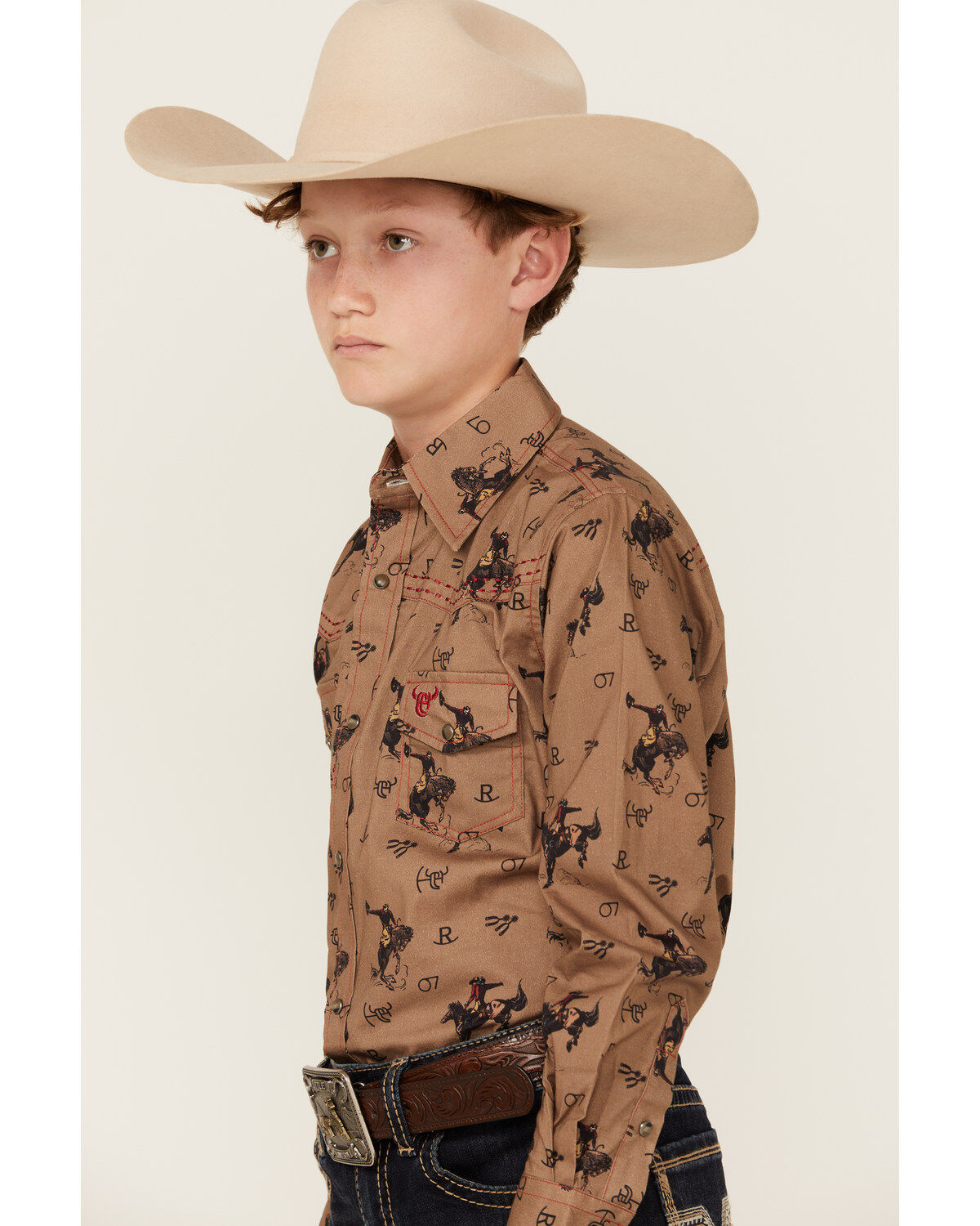 Cowboy Hardware Boys' Vintage Bronc Long Sleeve Snap Stretch Western Shirt