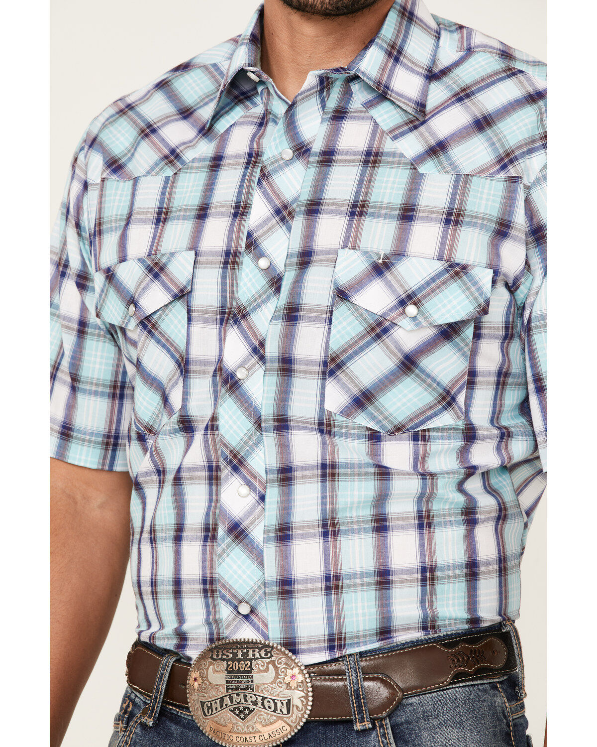 Roper Men's Classic Large Plaid Short Sleeve Pearl Snap Western Shirt