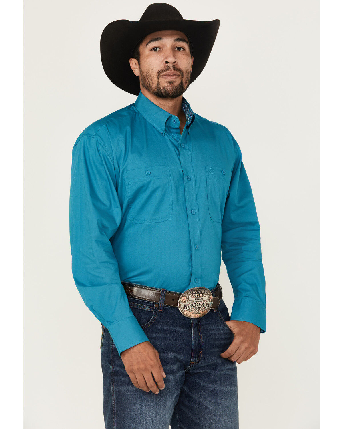 George Strait by Wrangler Men's Solid Long Sleeve Button-Down Stretch Western Shirt - Tall