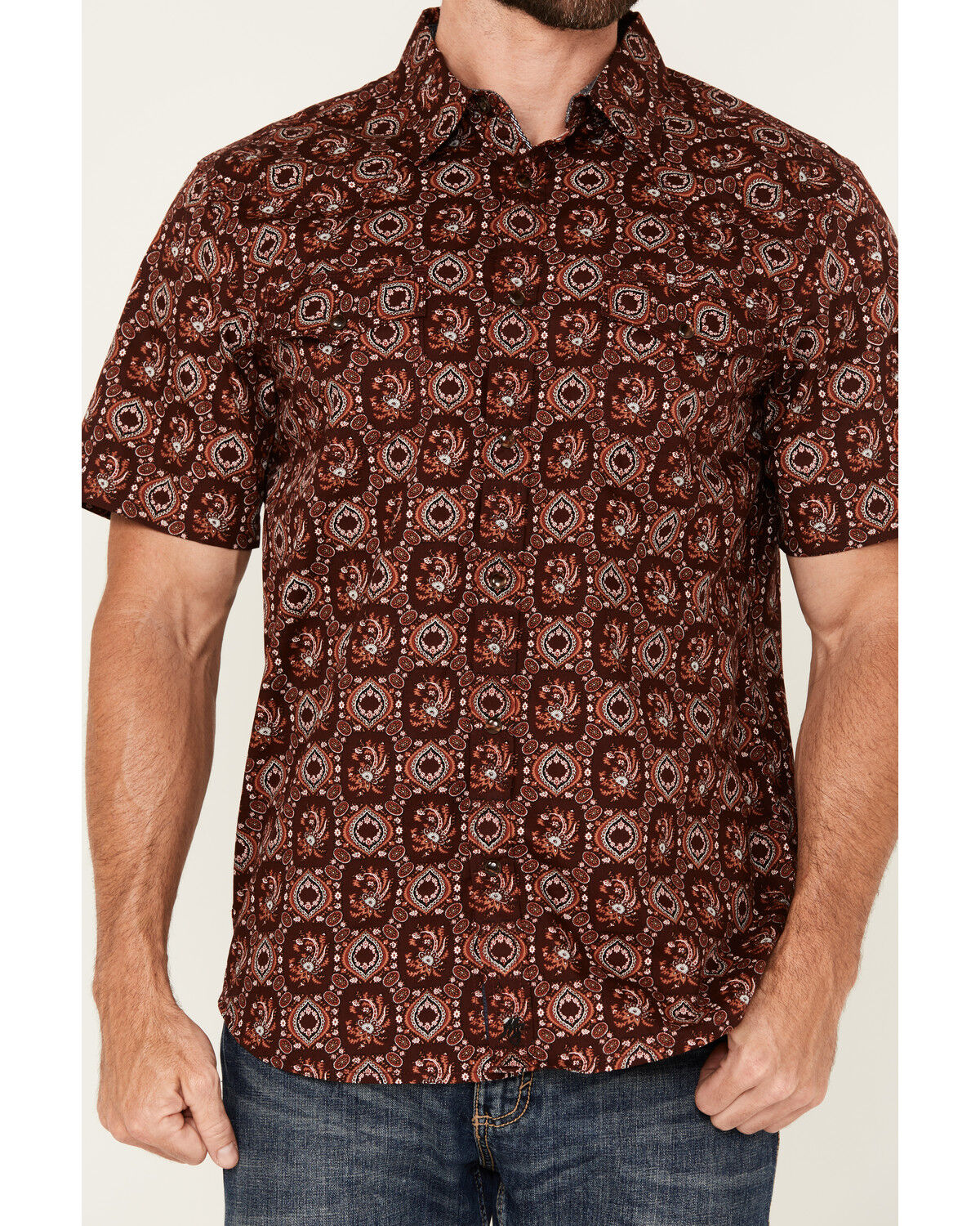 Moonshine Spirit Men's Gig Medallion Print Short Sleeve Snap Western Shirt