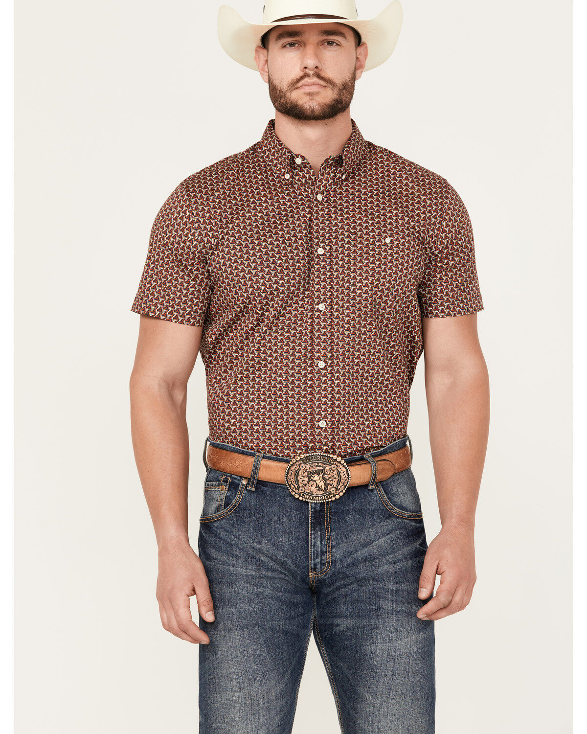 RANK 45® Men's Baytown Geo Print Short Sleeve Button-Down Western Shirt