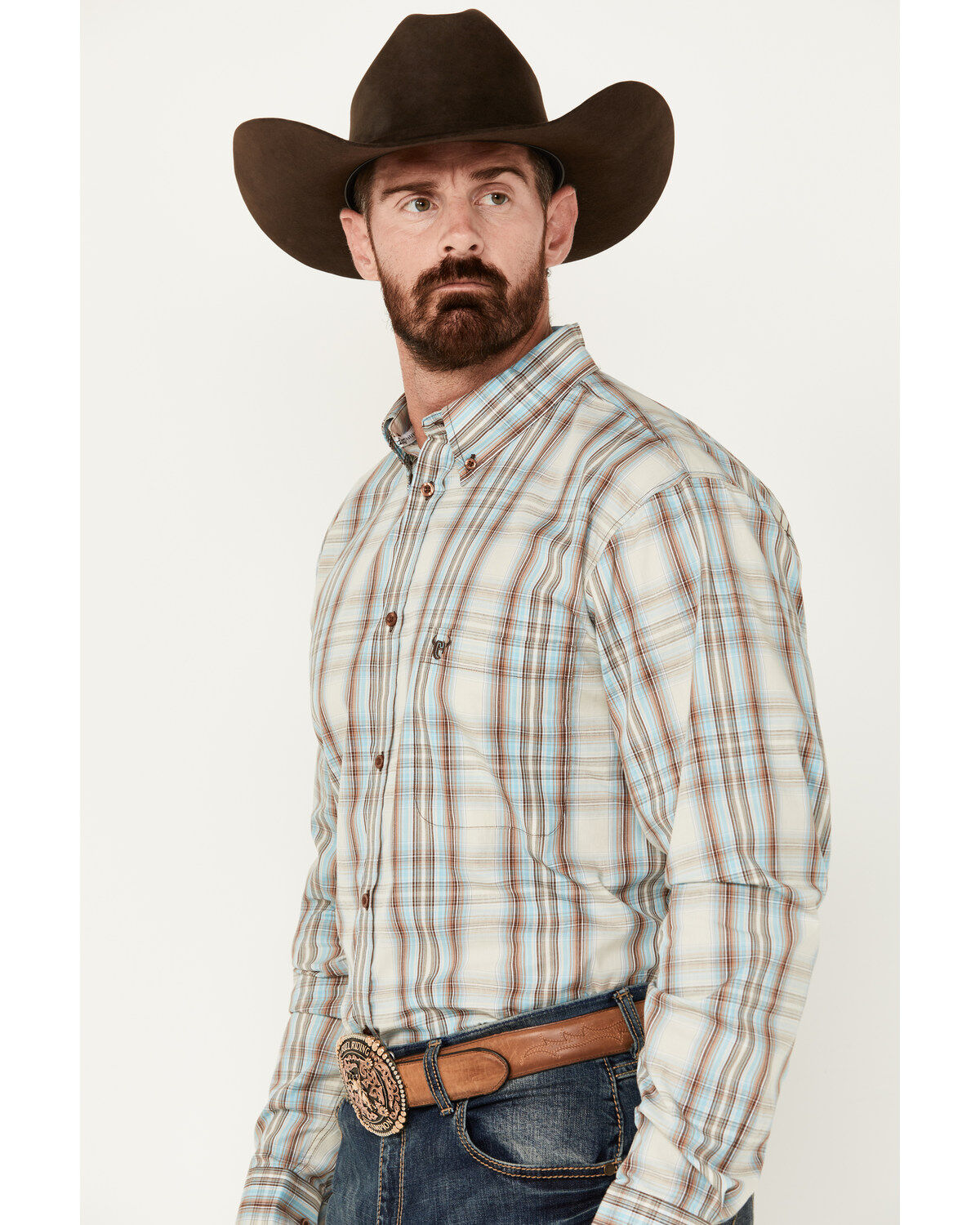 Cowboy Hardware Men's Dutton Plaid Print Long Sleeve Button-Down Western Shirt