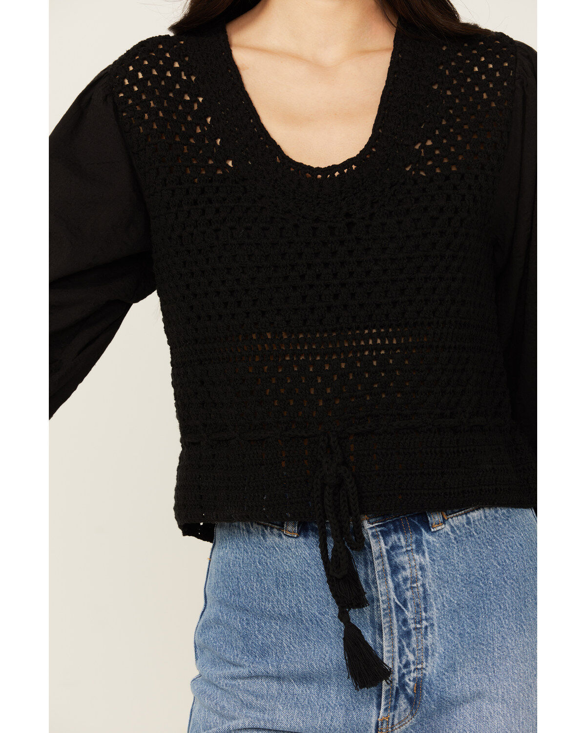 Revel Women's Layer Crochet Long Sleeve Shirt