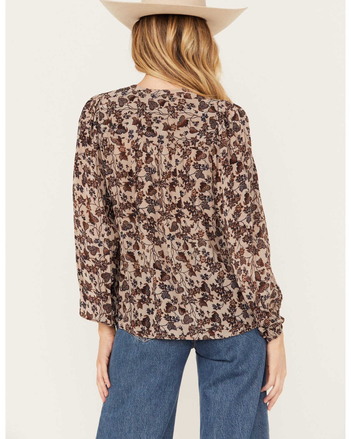 Revel Women's Floral Print Long Sleeve Peasant Top