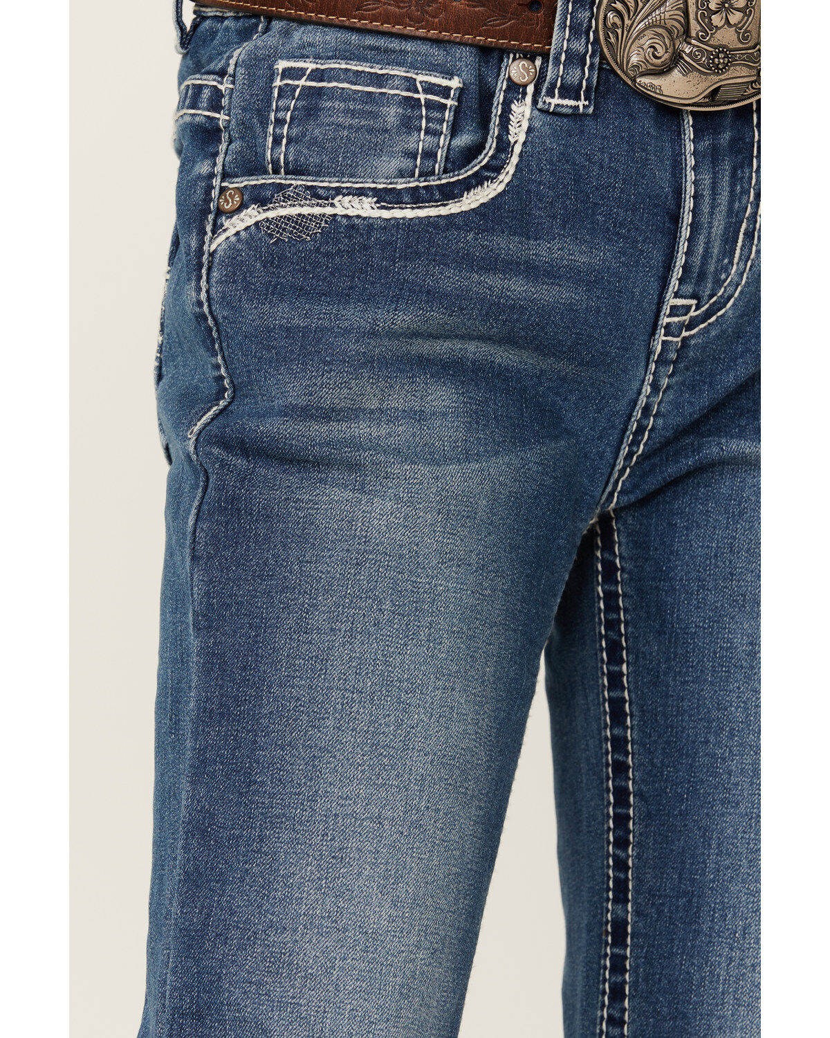 Shyanne Little Girls' Dark Wash Zigzag Pocket Bootcut Jeans
