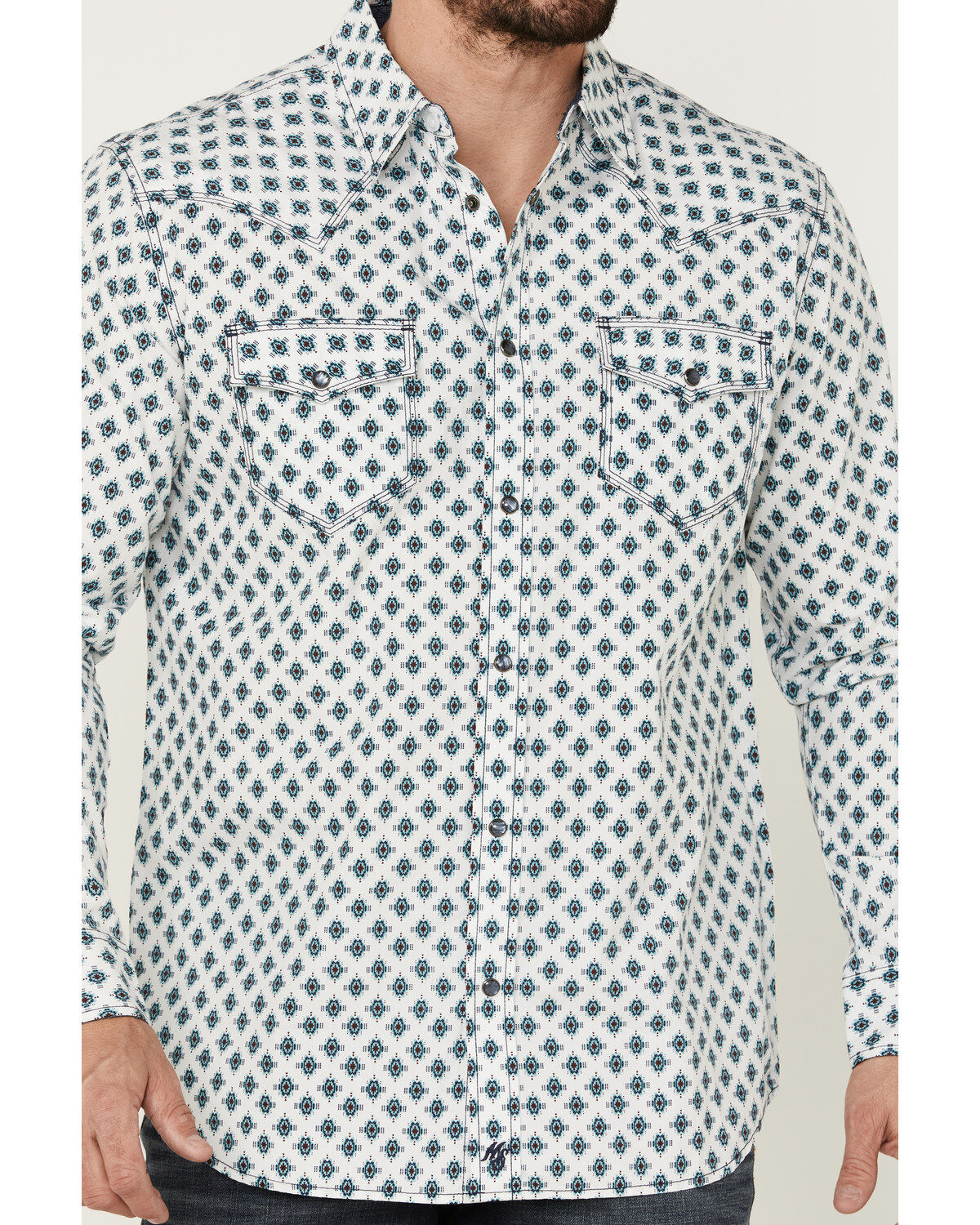 Moonshine Spirit Men's Southwestern Geo Print Long Sleeve Snap Western Shirt