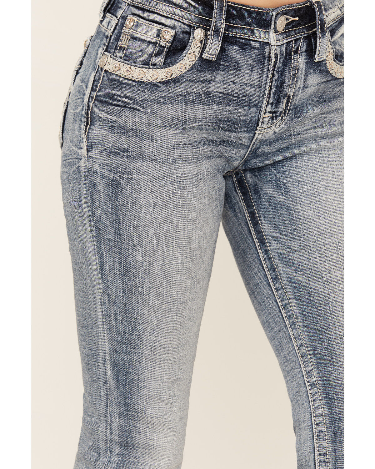 Miss Me Women's Medium Wash Mid Rise Bootcut Stretch Denim Jeans