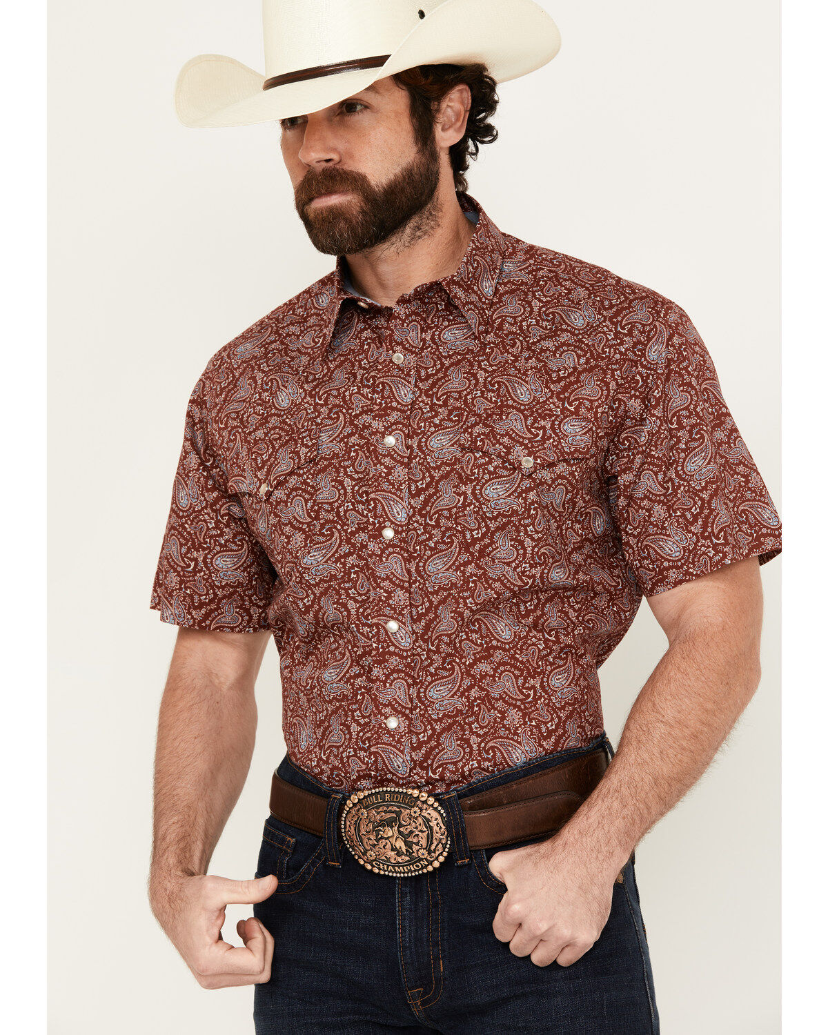 Roper Men's West Made Paisley Print Short Sleeve Snap Western Shirt