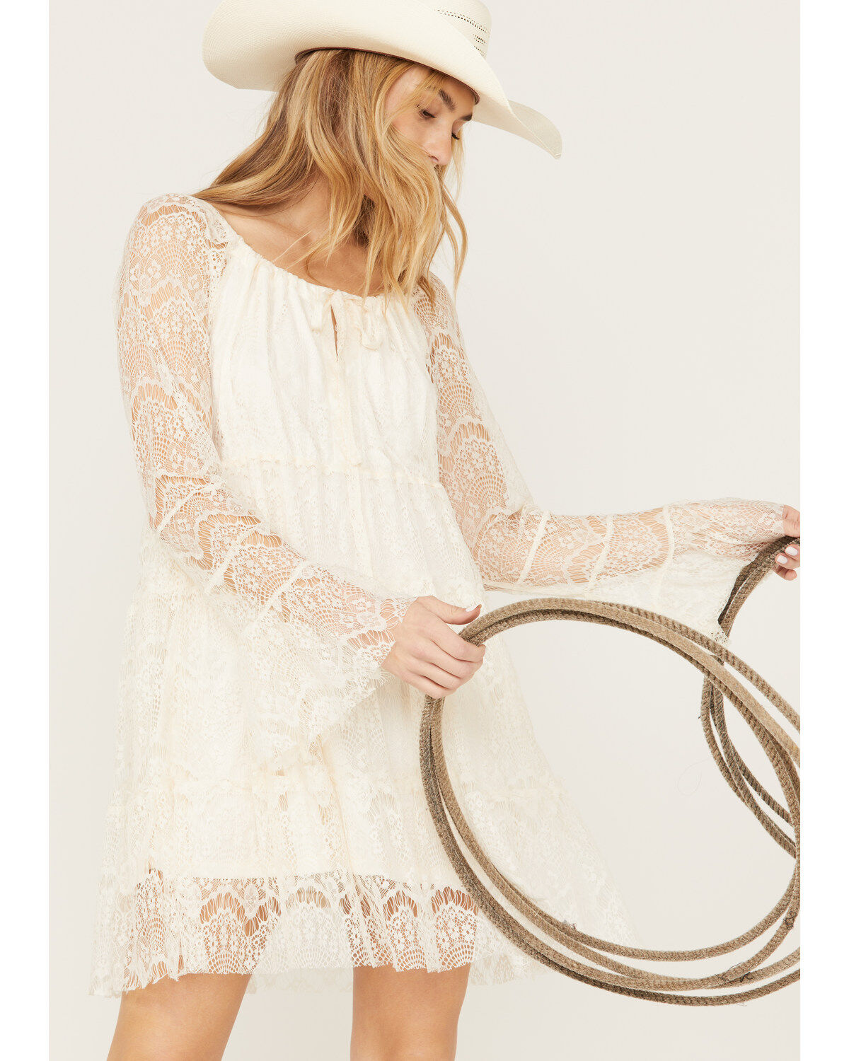 Scully Women's Allover Lace Tier Mini Dress
