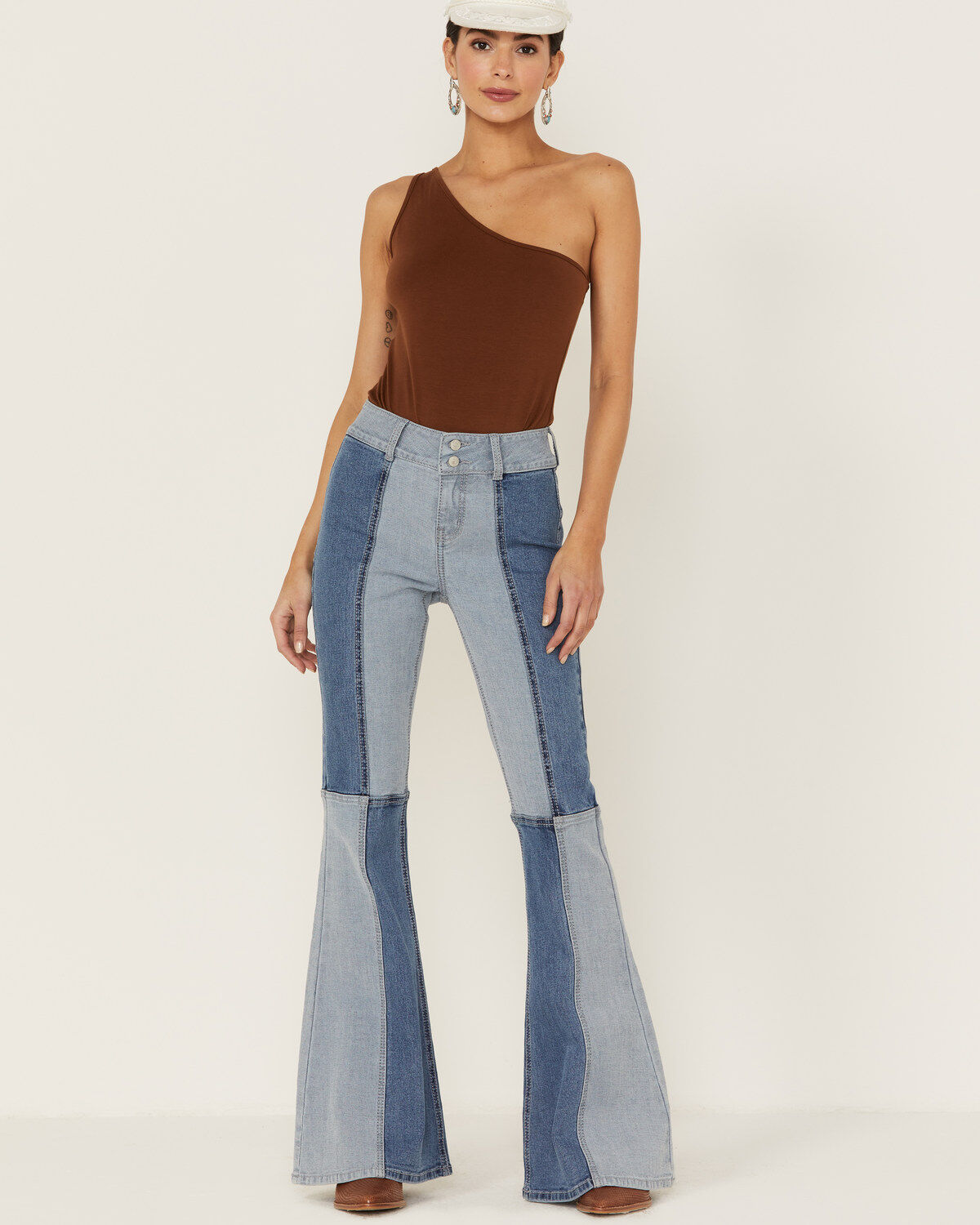 Shyanne Women's Mid Rise Color Blocked Flare Jeans