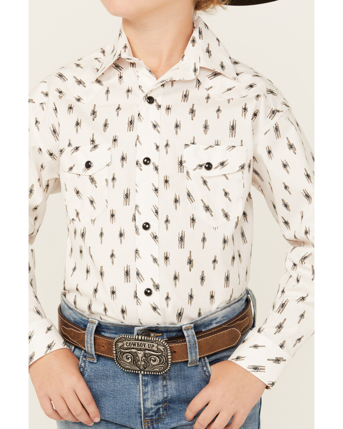 Rock & Roll Denim Boys' Abstract Geo Print Long Sleeve Snap Stretch Western Shirt
