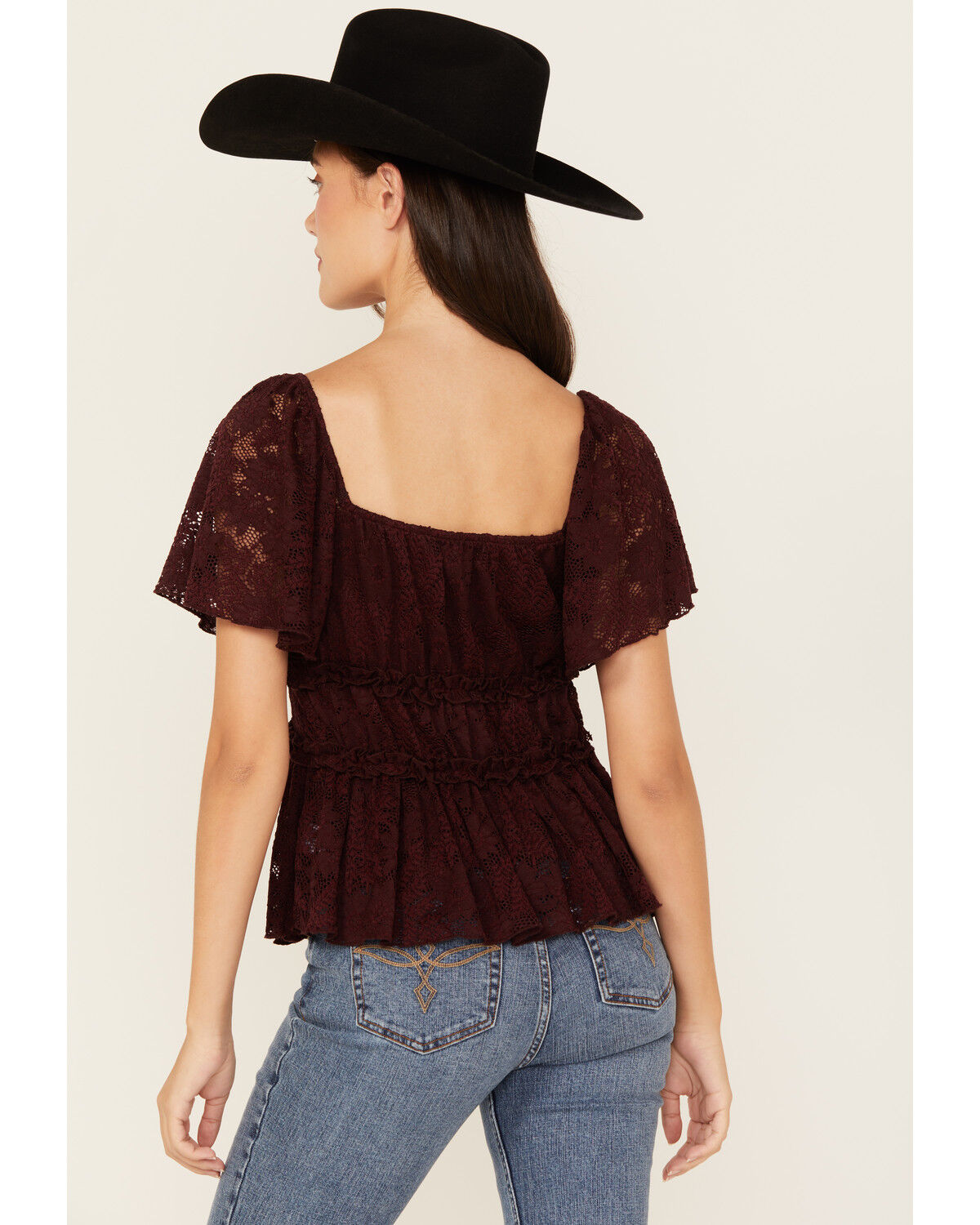 Originality Women's Ruffle Lace Short Sleeve Top