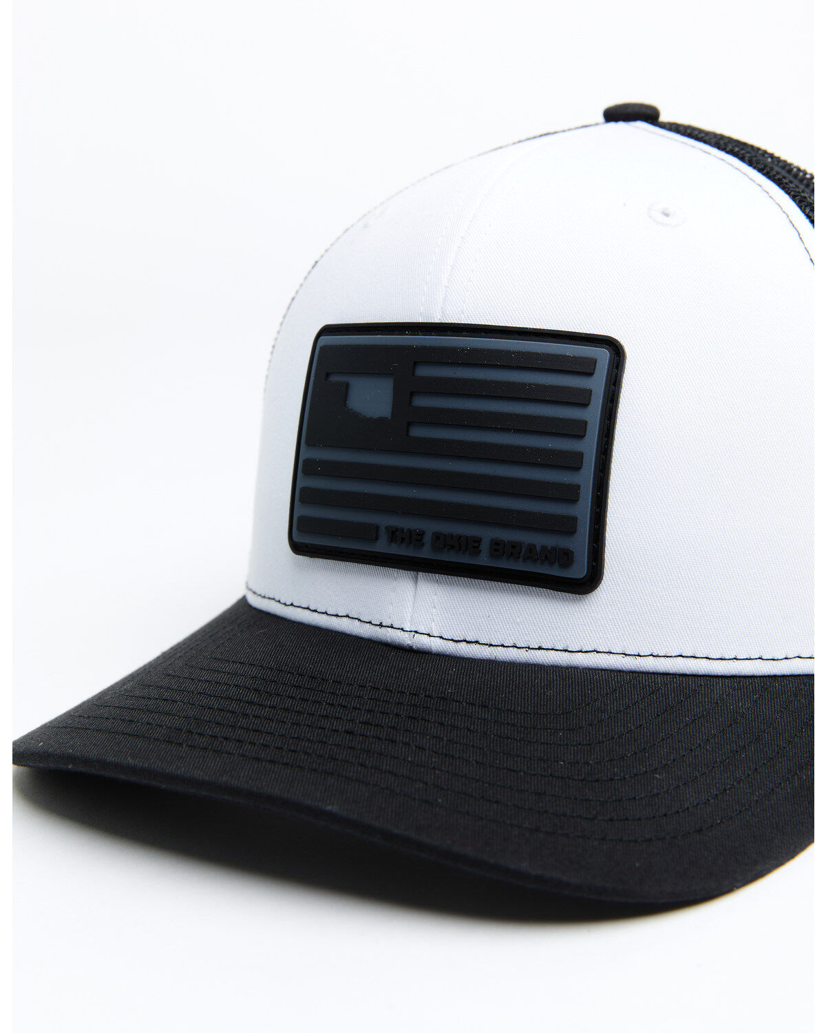 Okie Men's Billy Rubber Flag Logo Patch Mesh-Back Ball Cap - White & Black