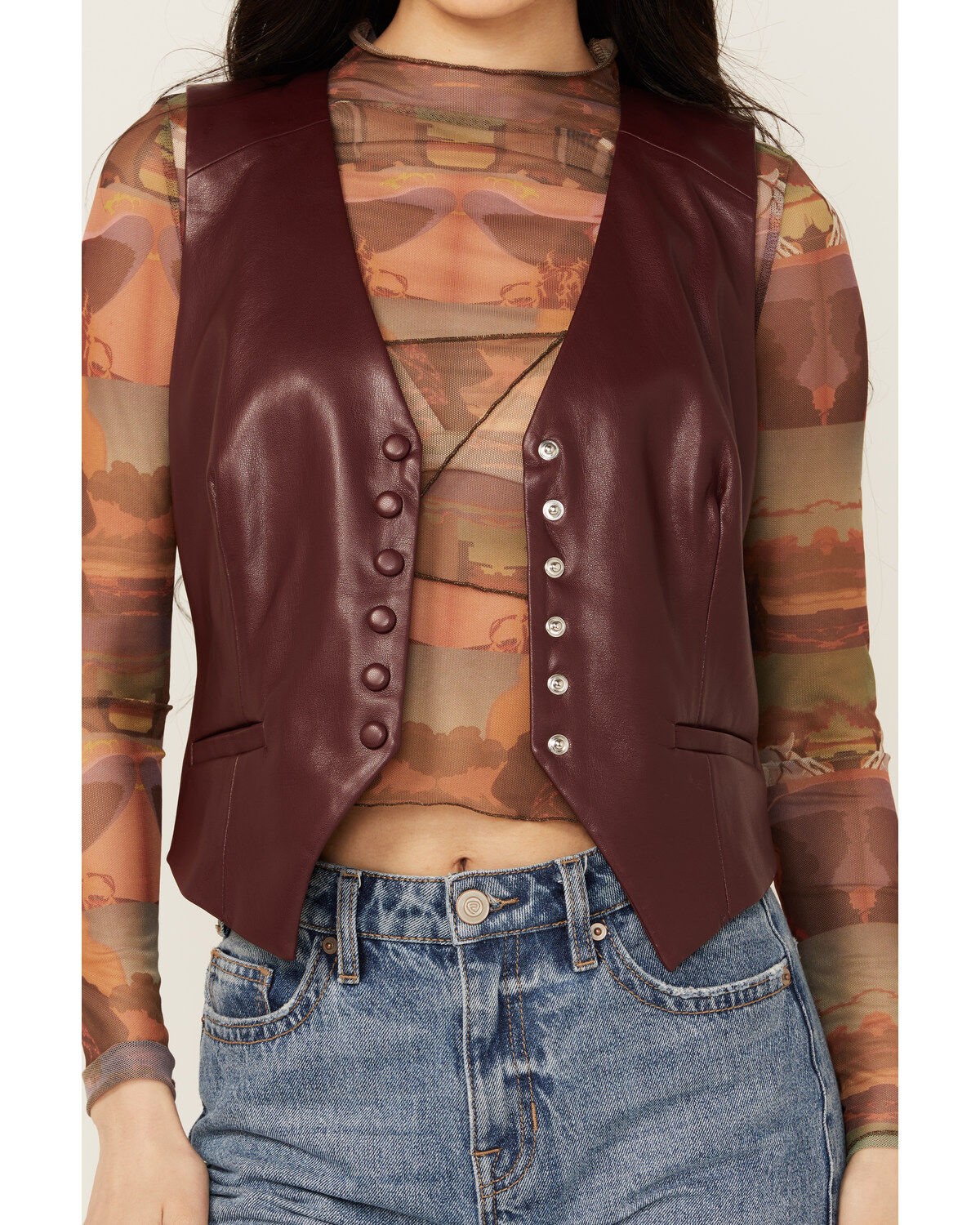 Revel Women's Solid Faux Leather Vest