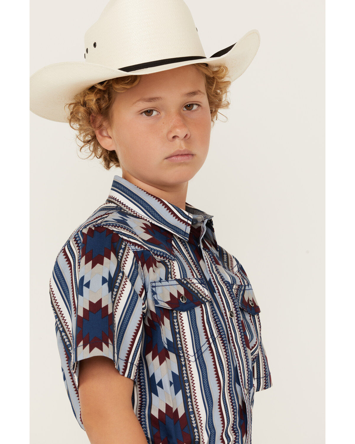 Cody James Boys' Southwestern Striped Short Sleeve Snap Western Shirt