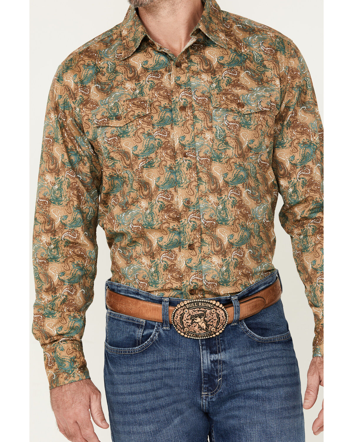 Wrangler Retro Men's Premium Paisley Print Long Sleeve Button-Down Western Shirt