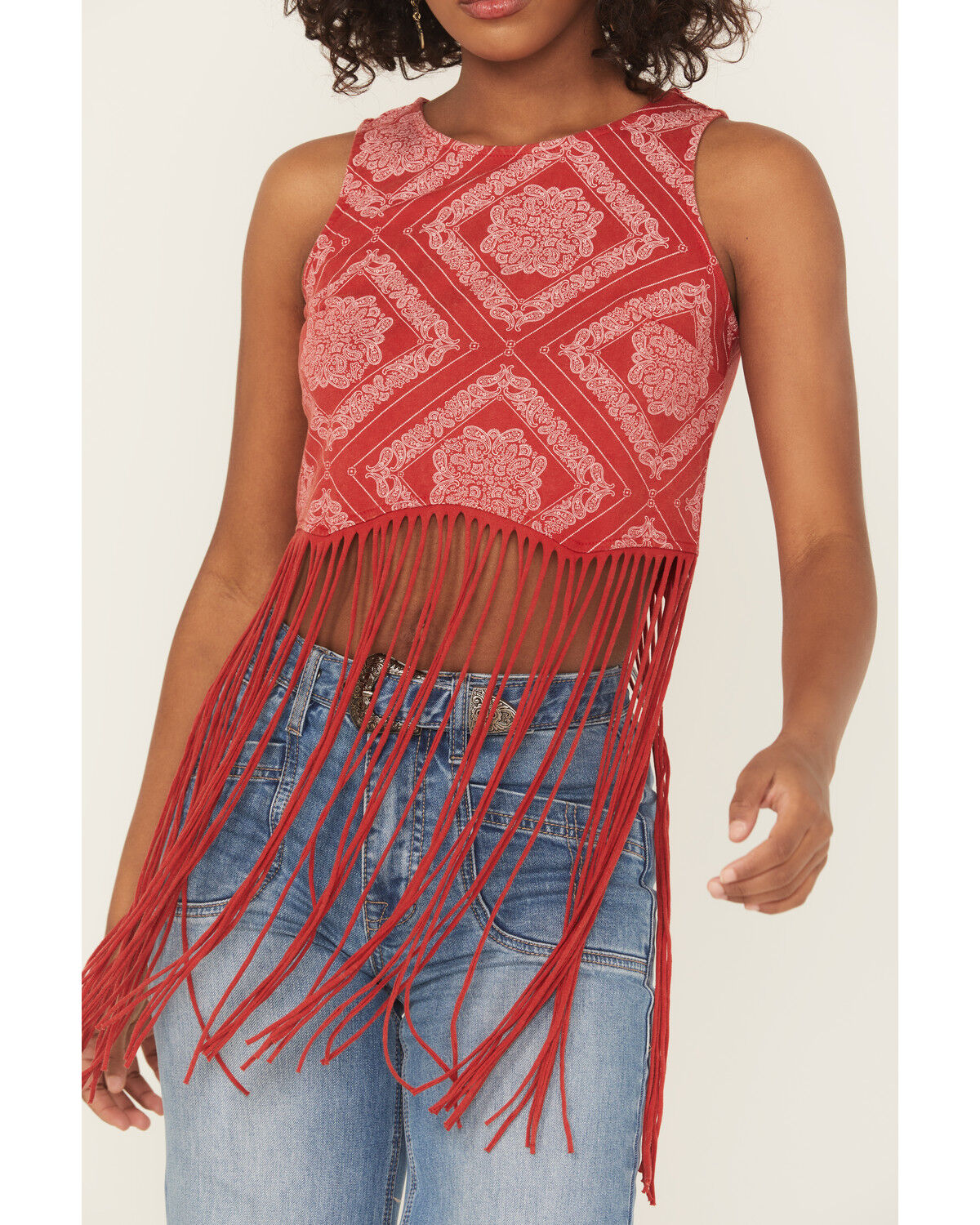 Rock & Roll Denim Women's Bandana Print Fringe Tank Top