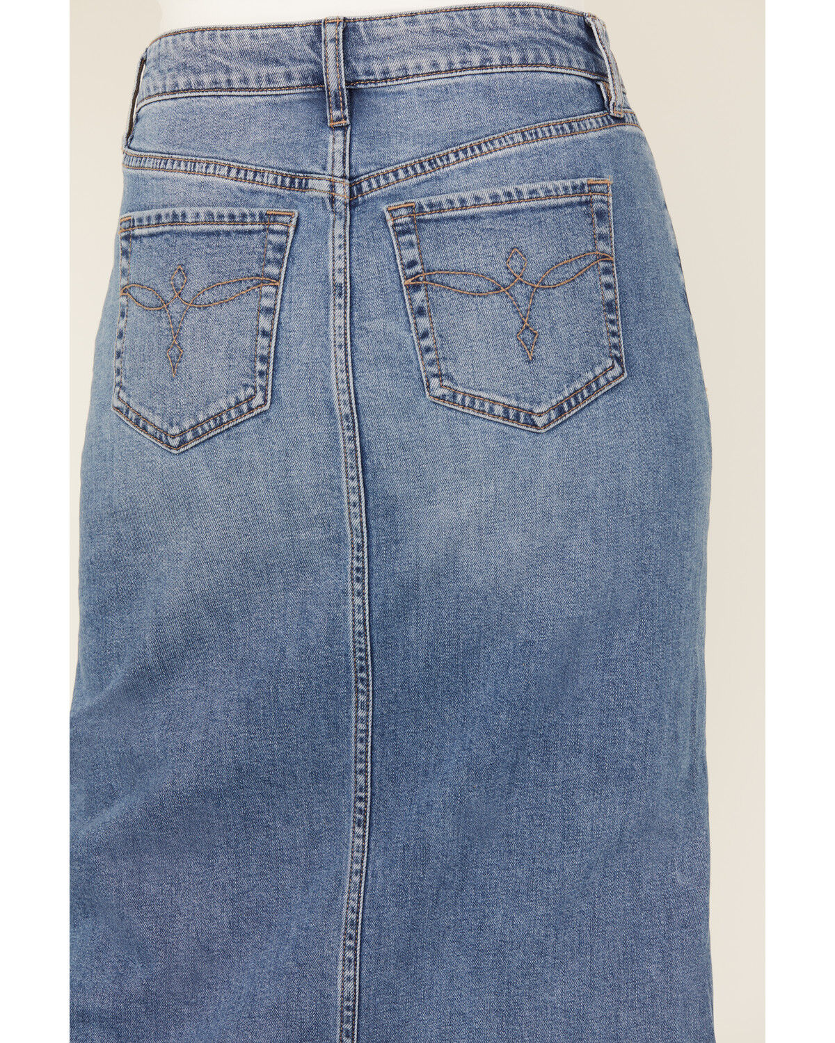 Shyanne Women's Medina Medium Wash Mid Rise Maxi Denim Skirt