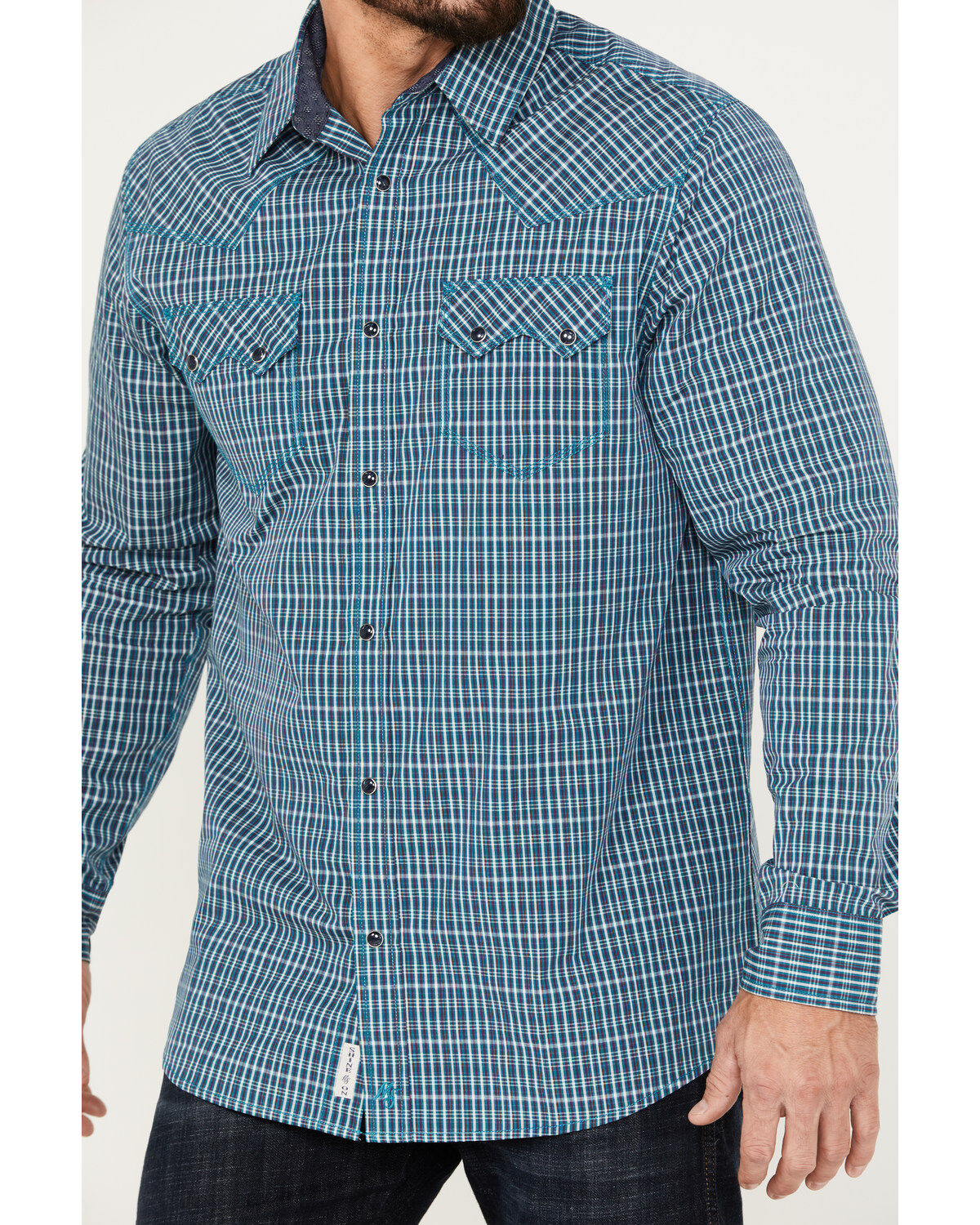 Moonshine Spirit Men's Free Bird Plaid Print Long Sleeve Western Snap Shirt