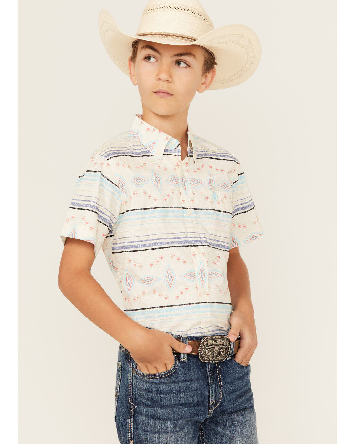 Ariat Boys' Sandshell Southwestern Striped Short Sleeve Button-Down Western Shirt