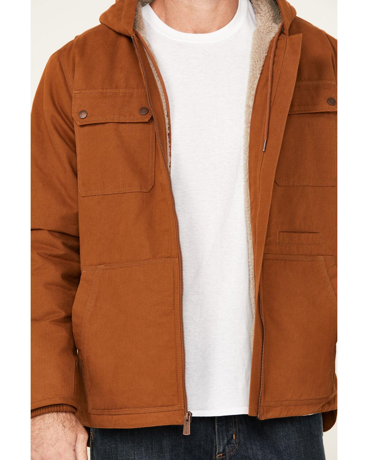 Lucky Brand Workwear Men's Chore Sherpa Lined Insulated Canvas Hooded Jacket