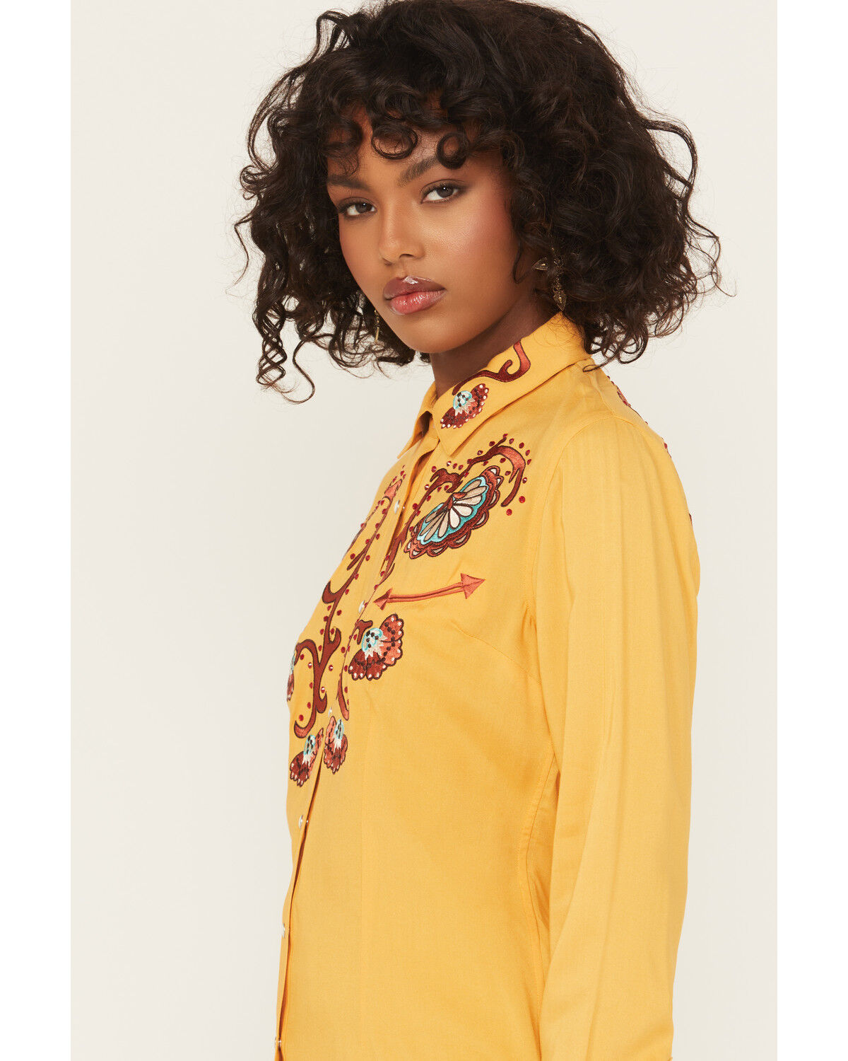 Panhandle Women's Retro Rhinestone Embroidered Long Sleeve Snap Western Shirt