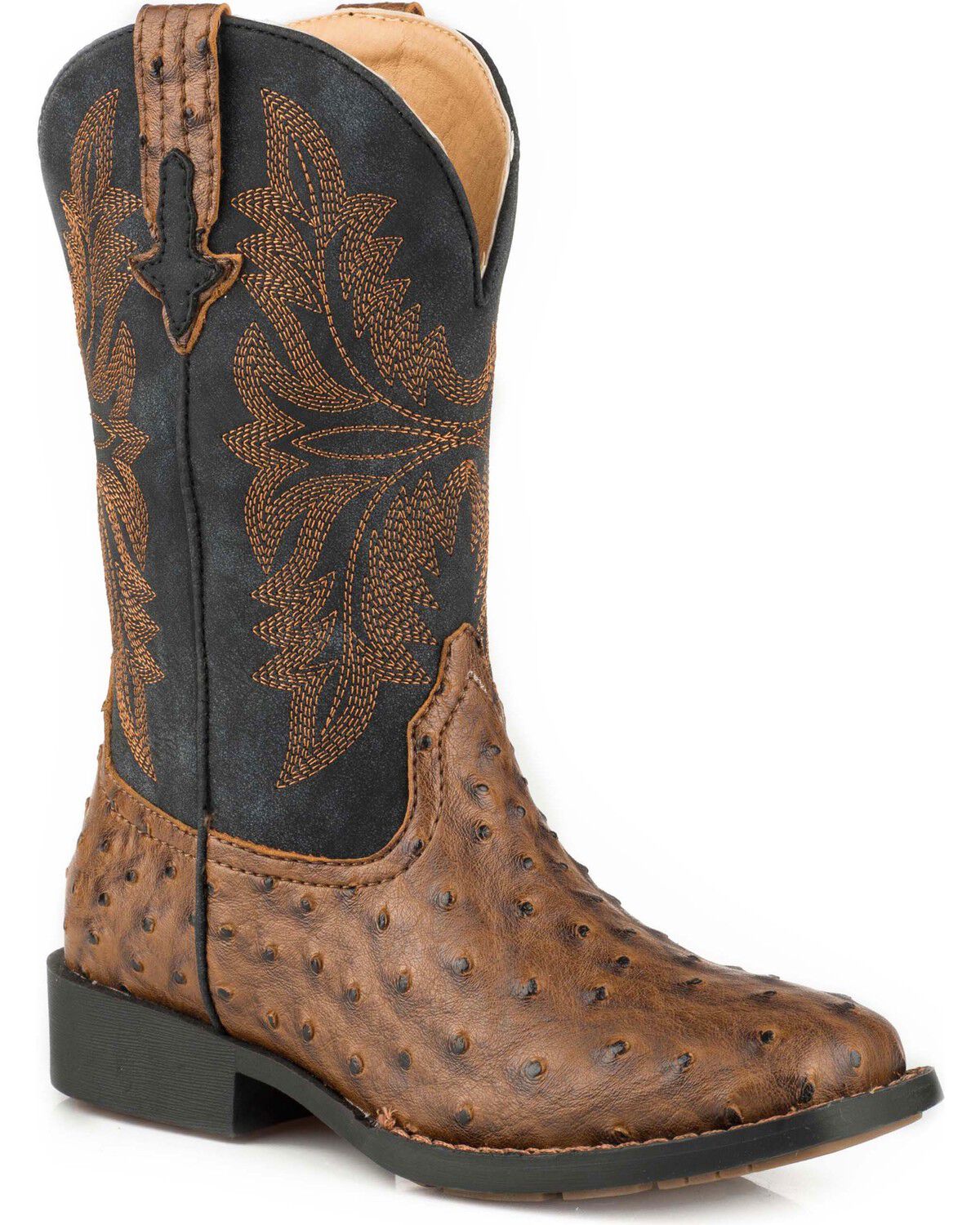 Roper Boys' Jed Faux Ostrich Western Boots - Square Toe