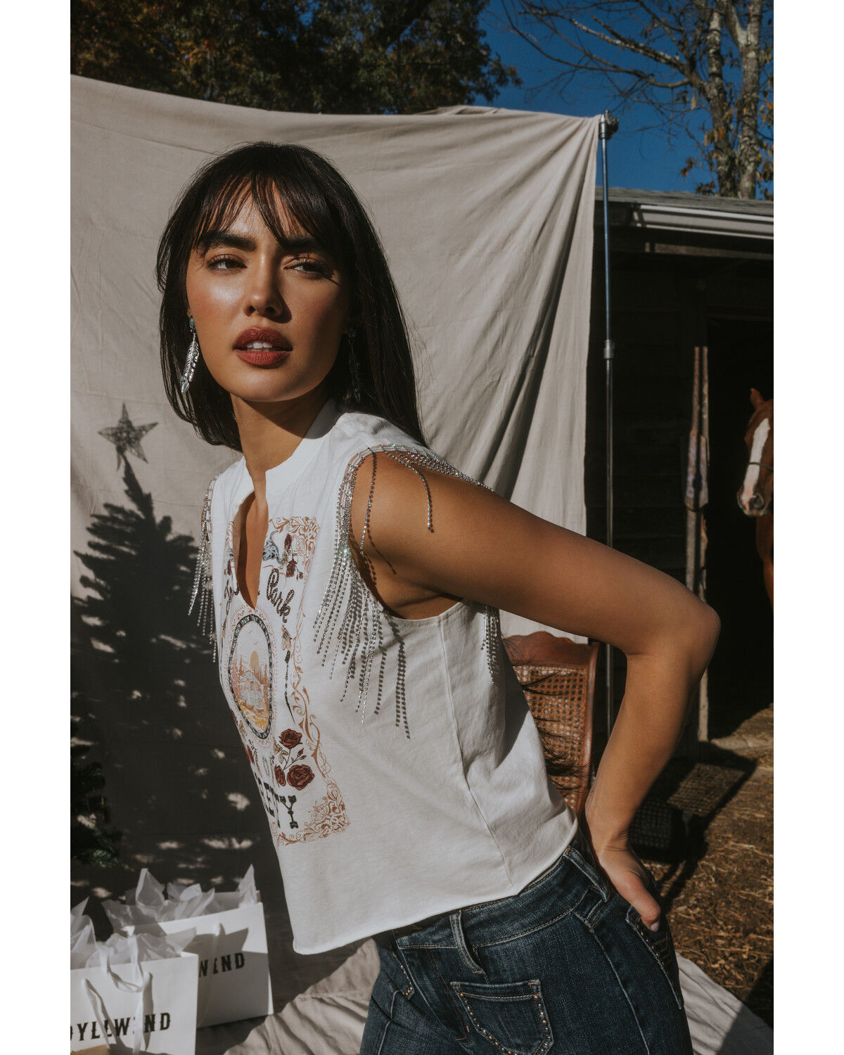 Idyllwind Women's Trailer Park Pretty Rhinestone Fringe Sleeveless Shirt