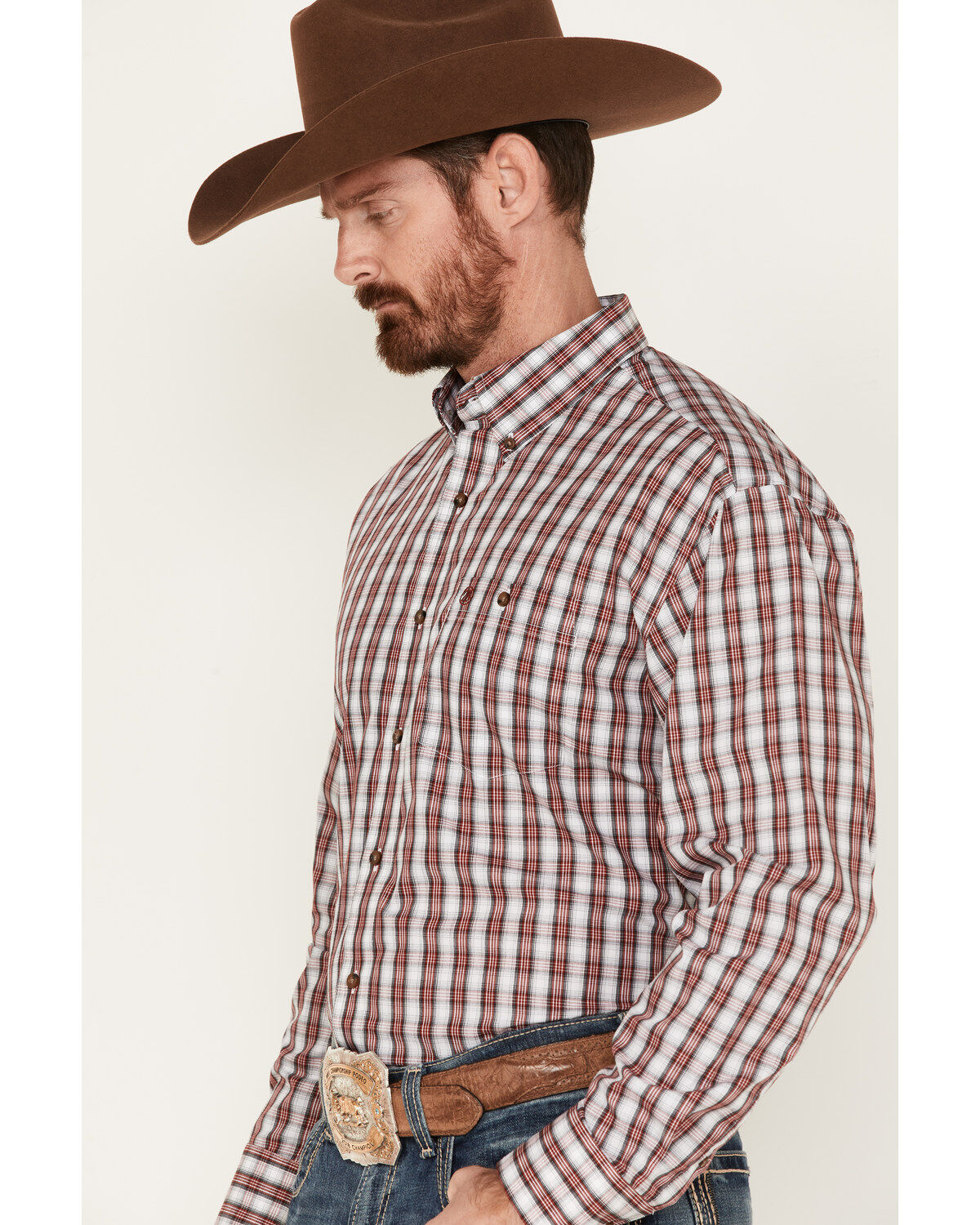 Wrangler Men's Plaid Print Long Sleeve Button Down Western Shirt