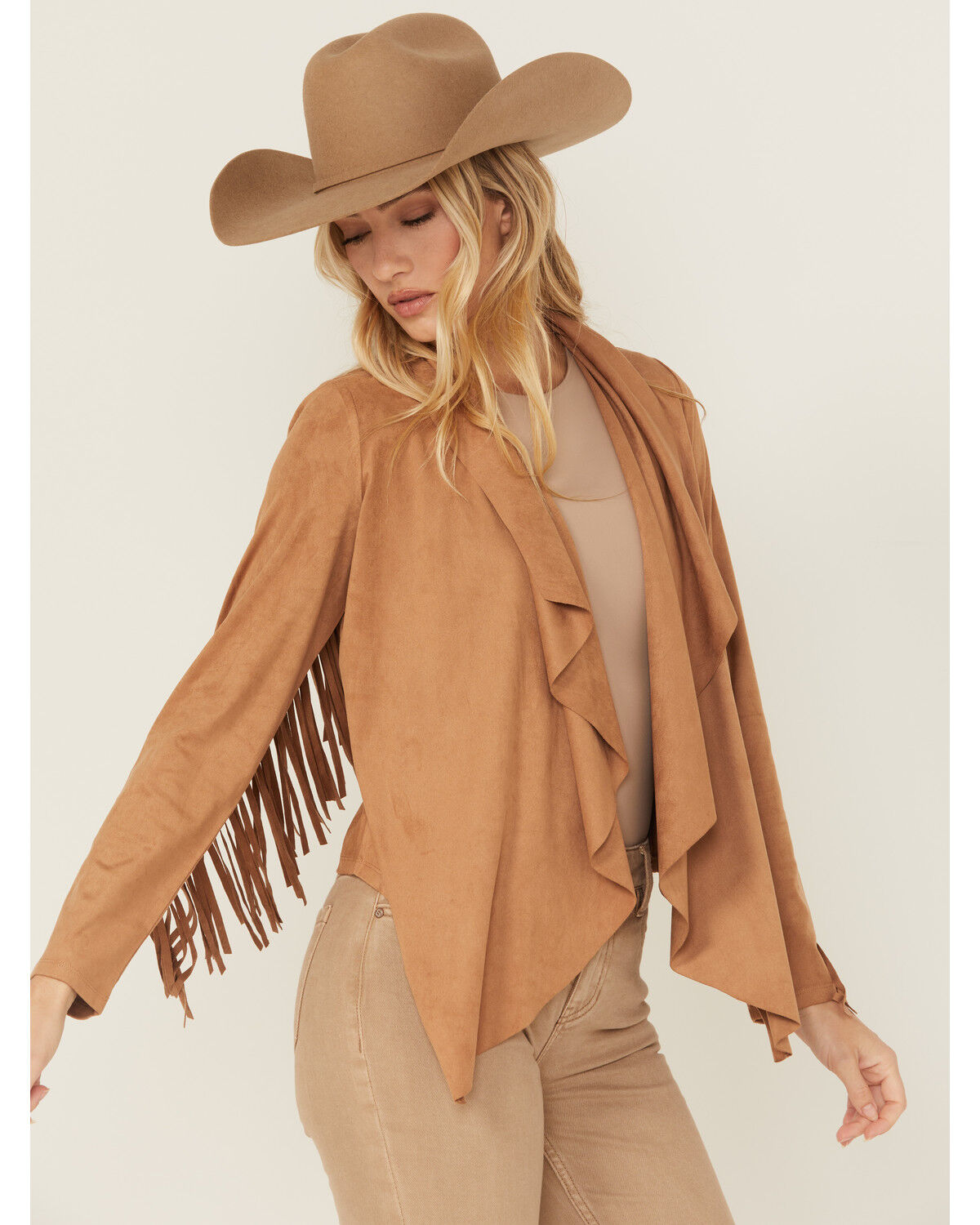 Shyanne Women's Faux Suede Cascade Front Fringe Jacket