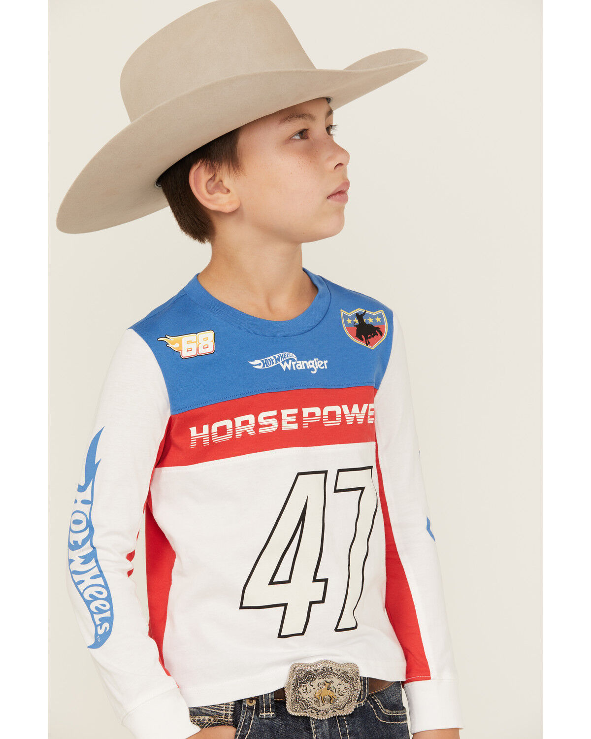 Wrangler® x Hot Wheels® Boys' Horse Power Colorblock Long Sleeve Graphic T-Shirt