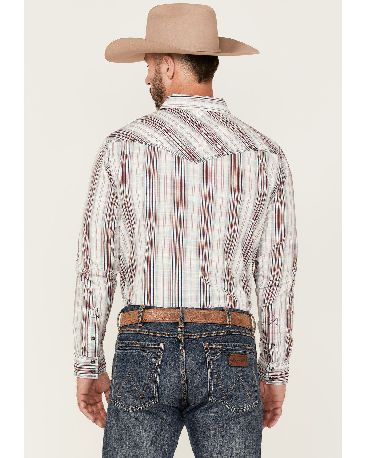 Moonshine Spirit Men's Stripe Plaid Long Sleeve Snap Western Shirt