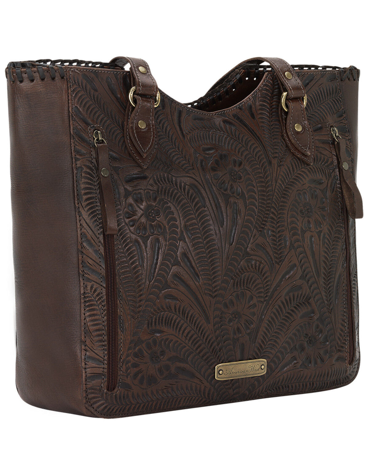 American West Chestnut Brown Annie's Secret Collection Large Zip Top Tote with Secret Compartment