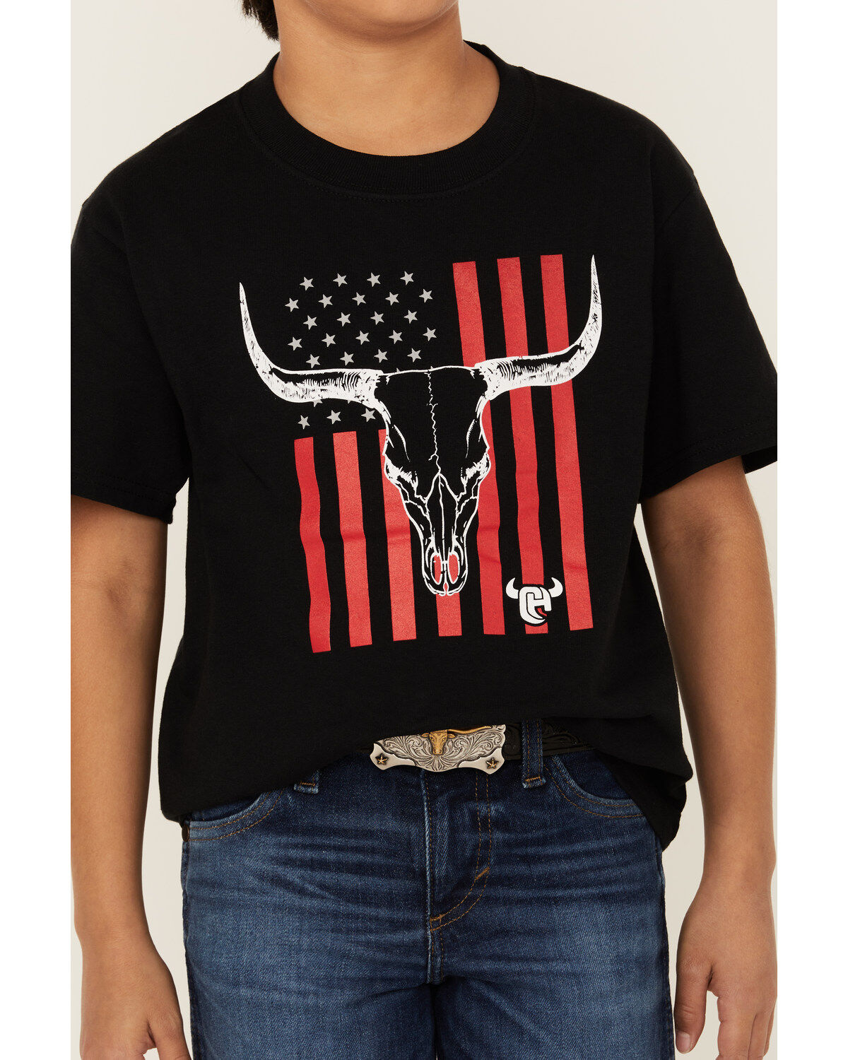 Cowboy Hardware Boys' Flag Steerhead Short Sleeve Graphic T-Shirt