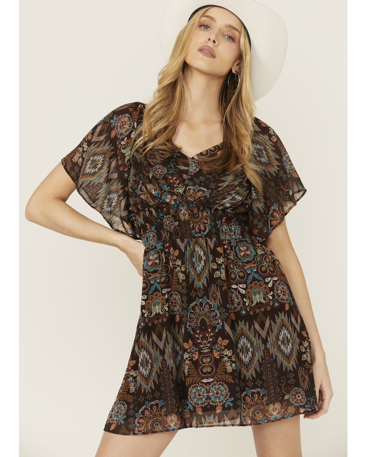 Shyanne Women's Printed Short Sleeve Handkerchief Mini Dress