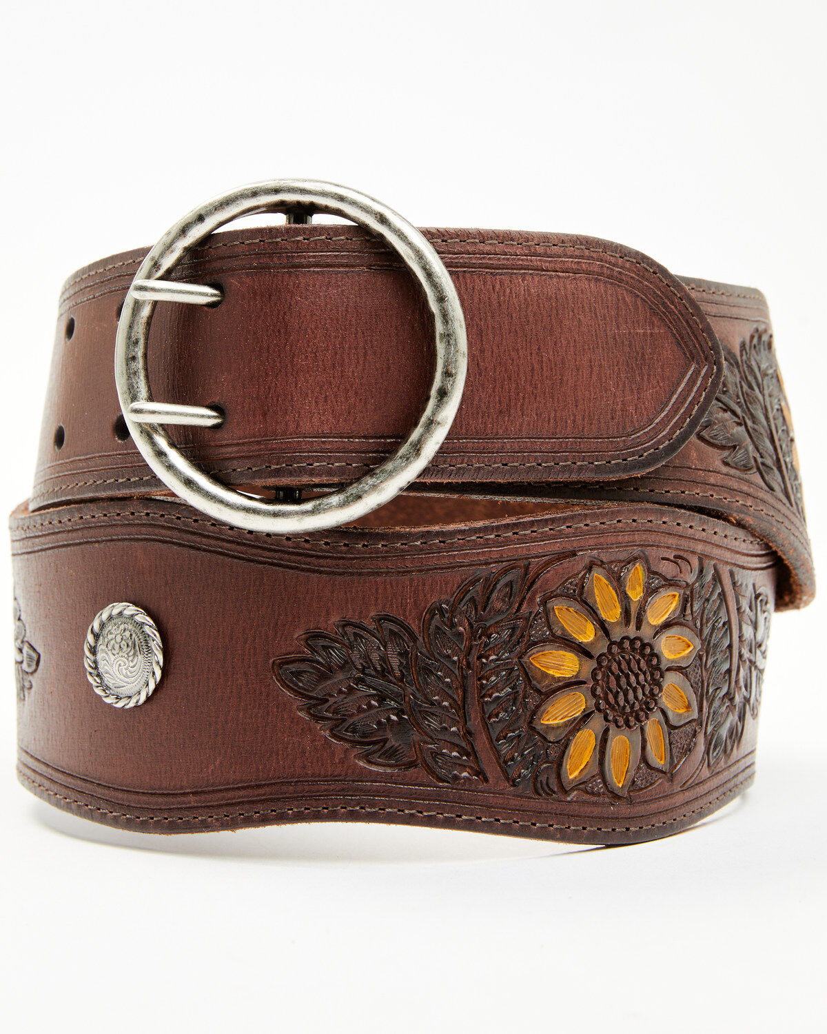 Shyanne Women's Brown Sunflower Tooled Western Belt