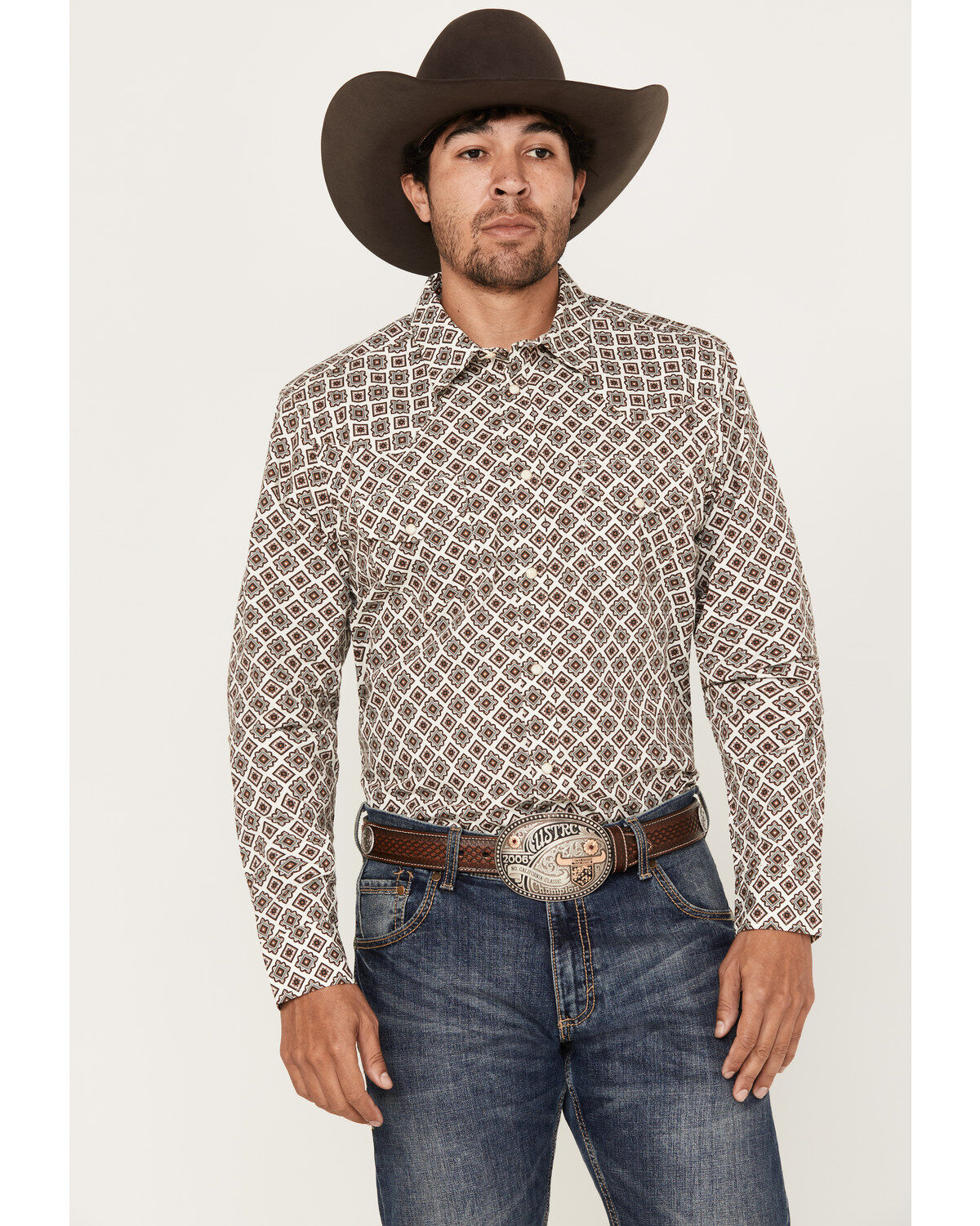 Gibson Men's Railroad Medallion Print Long Sleeve Pearl Snap Western Shirt