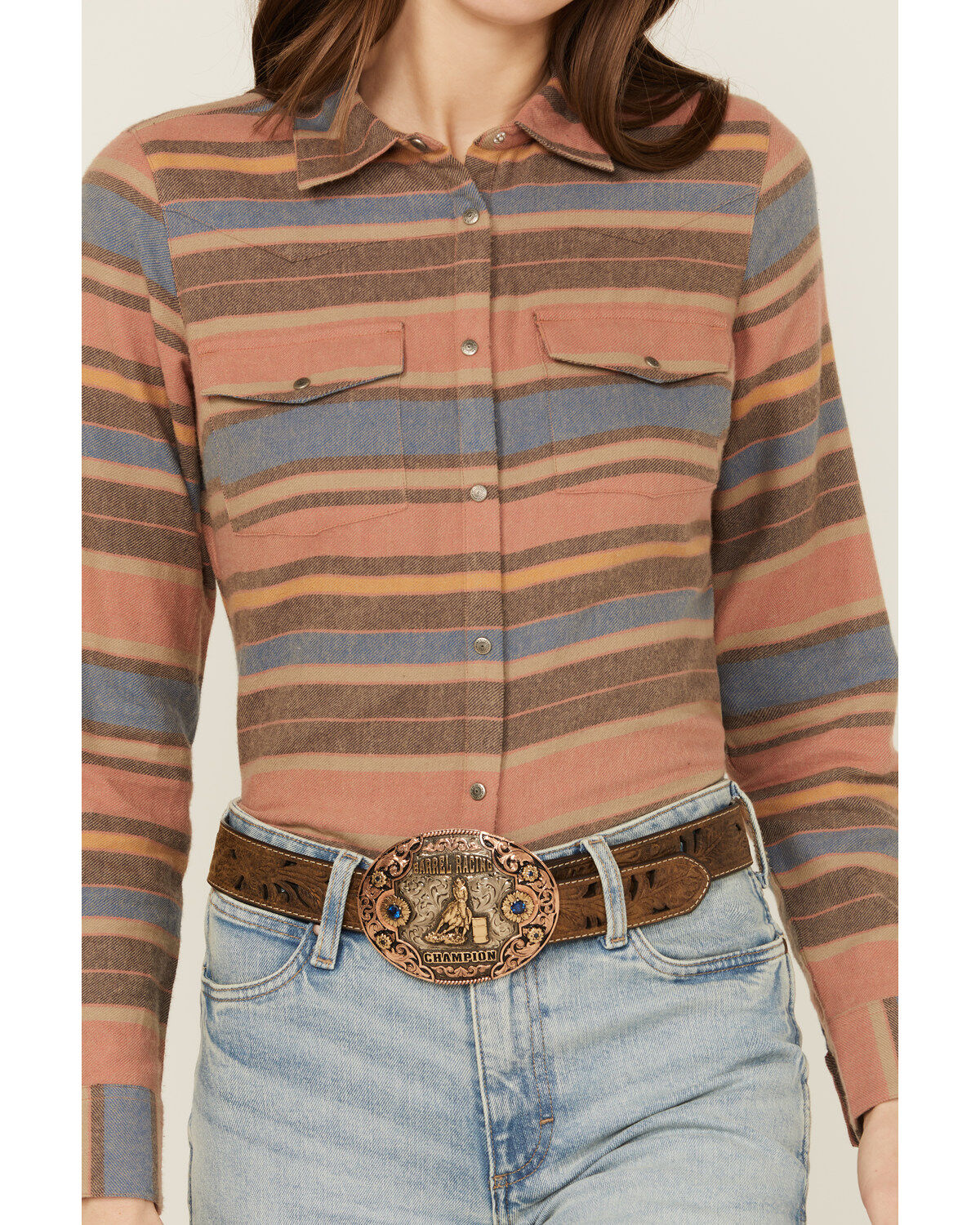 Shyanne Women's Serape Striped Print Long Sleeve Snap Flannel Shirt