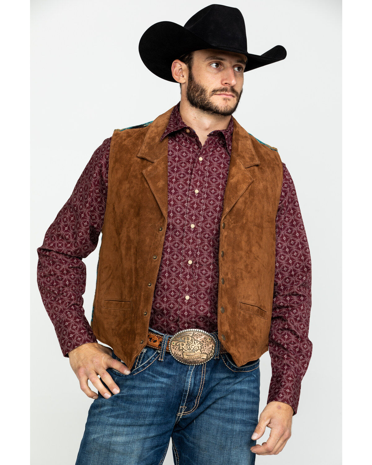 Scully Leatherwear Men's Southwestern Knit Back Suede Vest