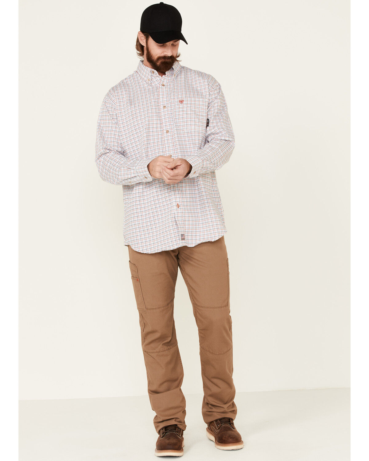 Ariat Men's FR Tattersall Plaid Print Long Sleeve Button-Down Work Shirt - Tall