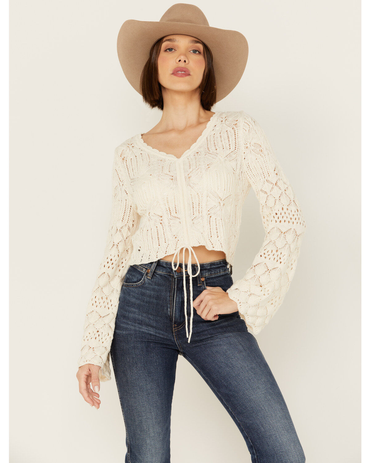 Shyanne Women's Bell Sleeve Cropped Crochet Sweater