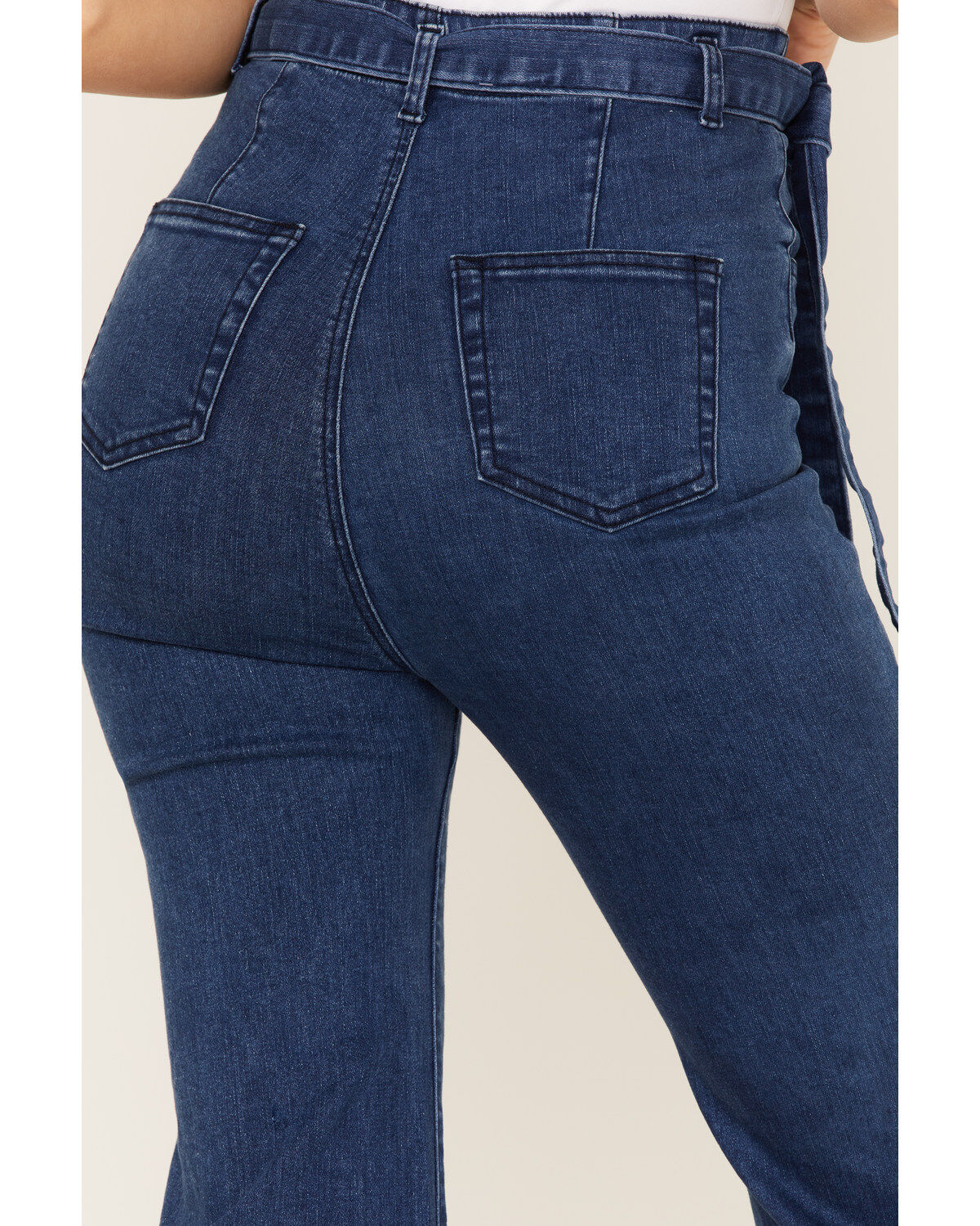 Flying Tomato Women's High Rise Self Belt Flare Leg Jeans