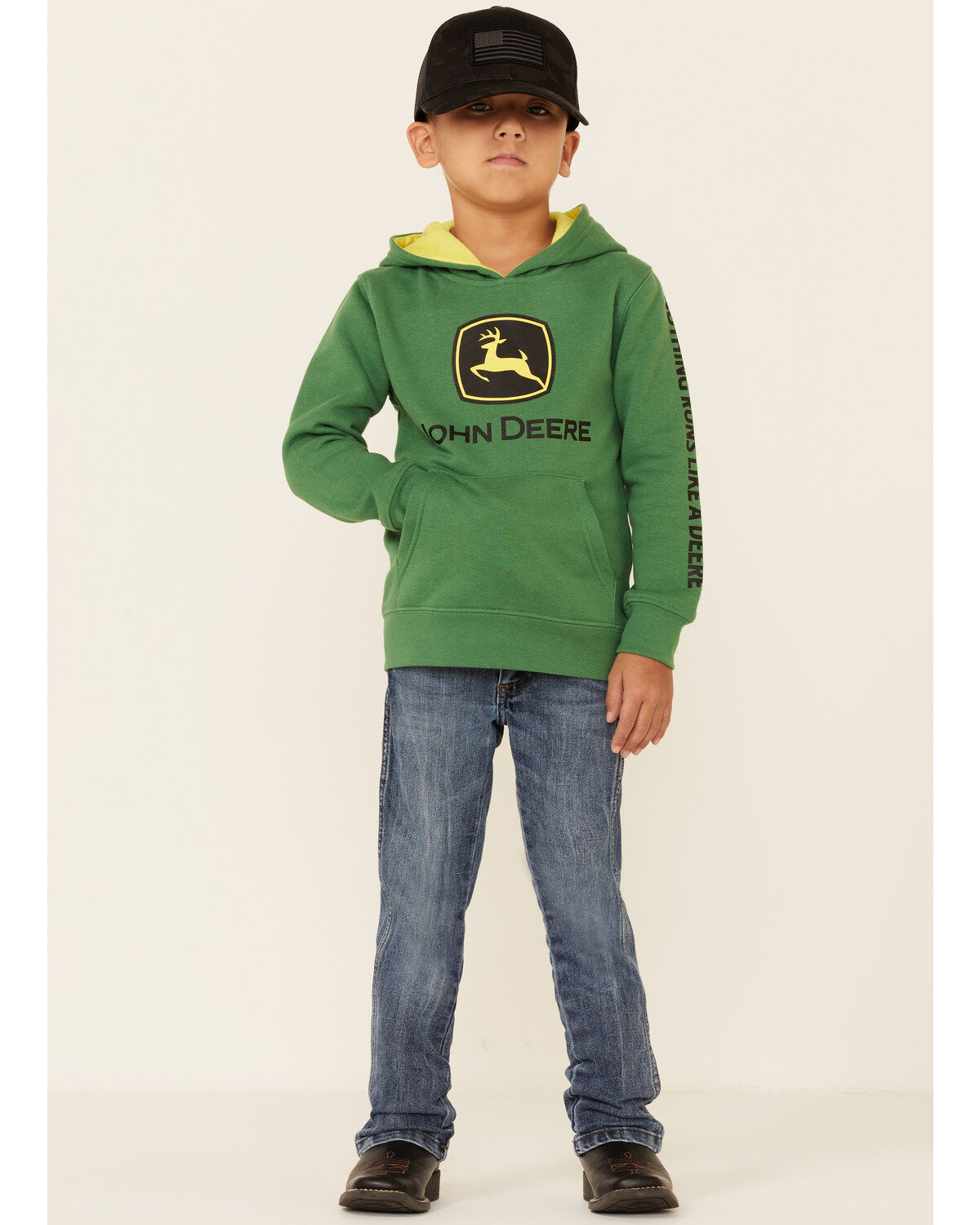 John Deere Boys' (4-7) Green Trademark Logo Sleeve Graphic Hooded Sweatshirt