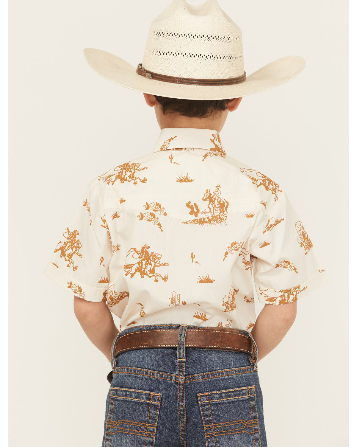 Ely Walker Boys' Conversation Print Short Sleeve Pearl Snap Western Shirt